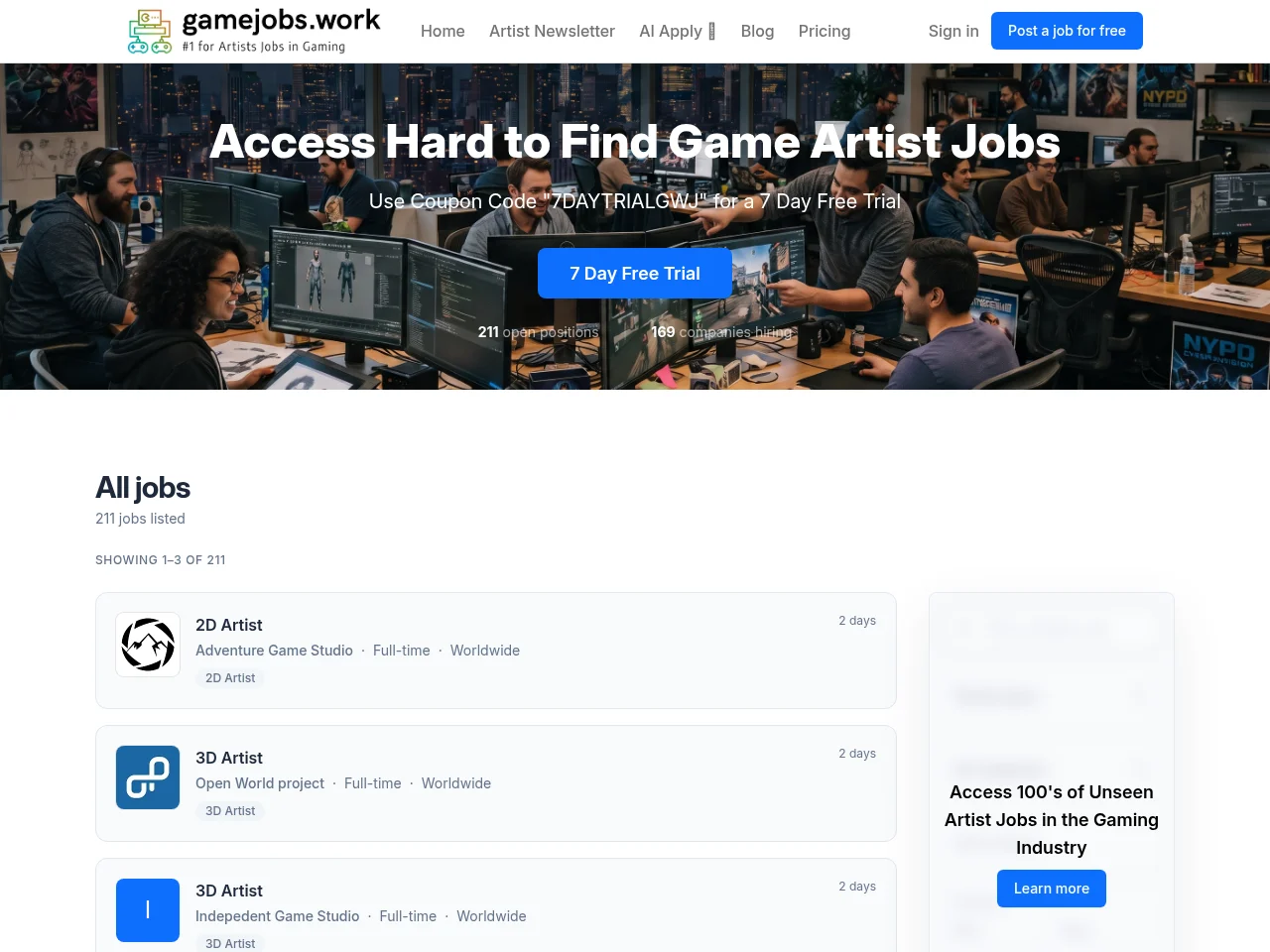 GameJobs website screenshot