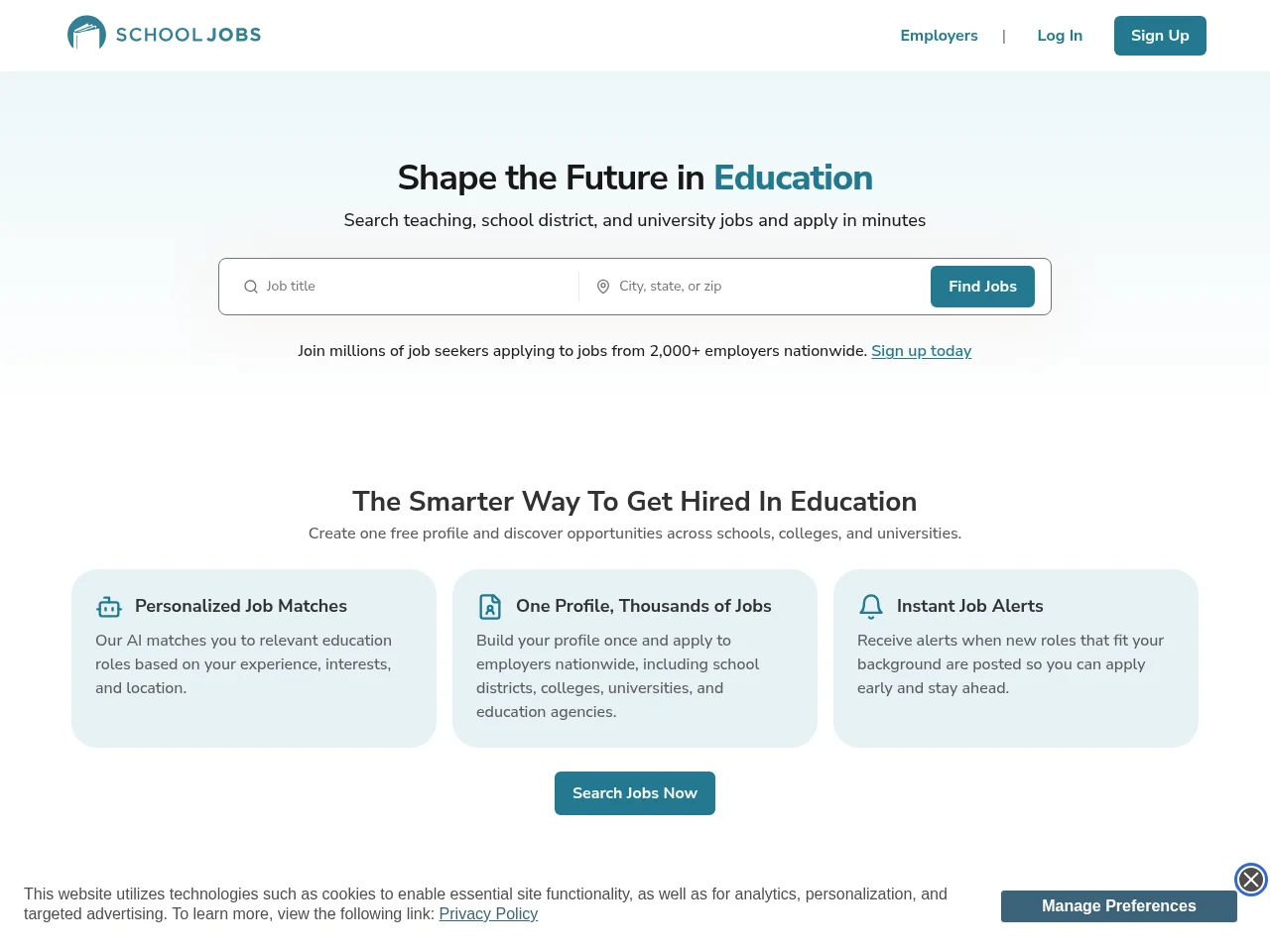 SchoolJobs website screenshot