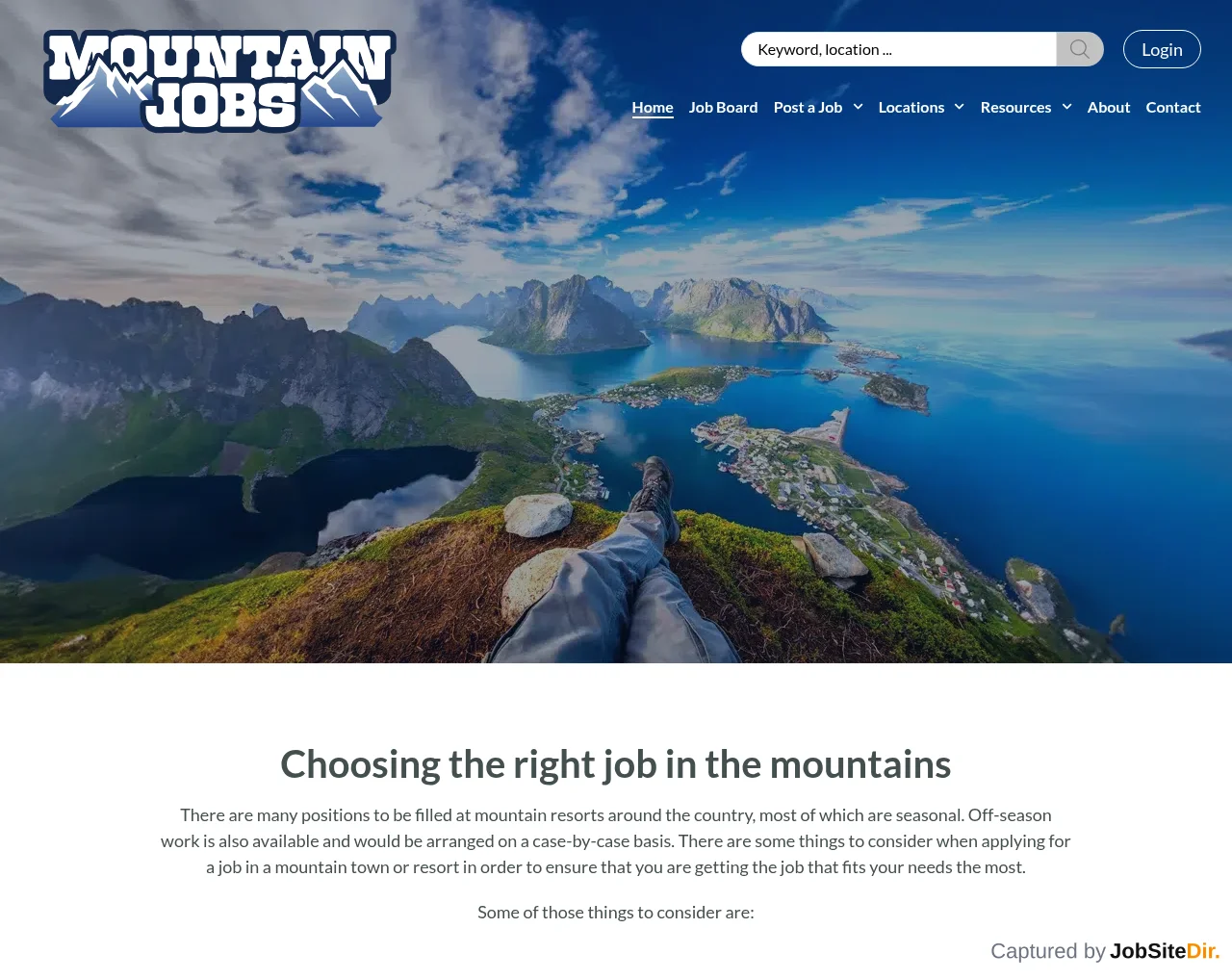 Mountain Jobs website screenshot