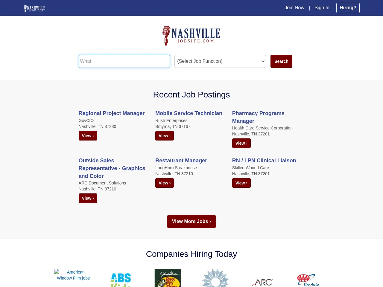NashvilleJobsite website screenshot