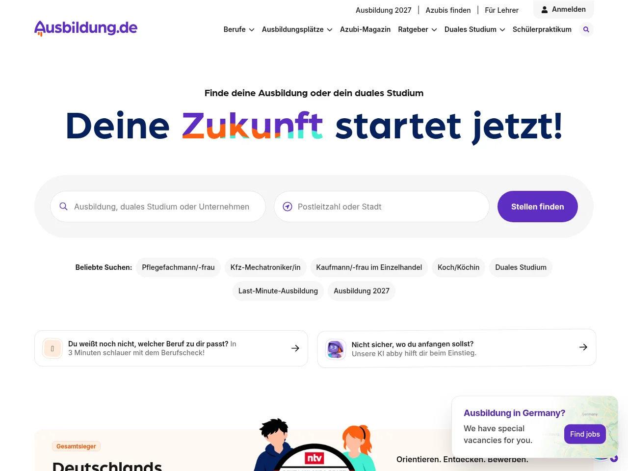 Ausbildung screenshot Ausbildung website screenshot