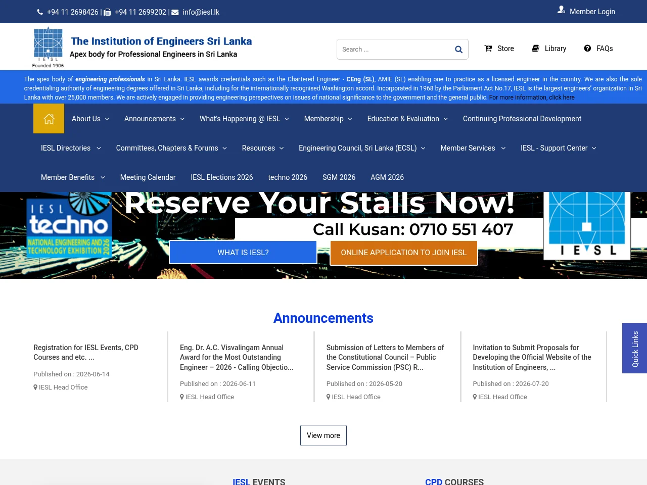 Institution of Engineers, Sri Lanka website screenshot