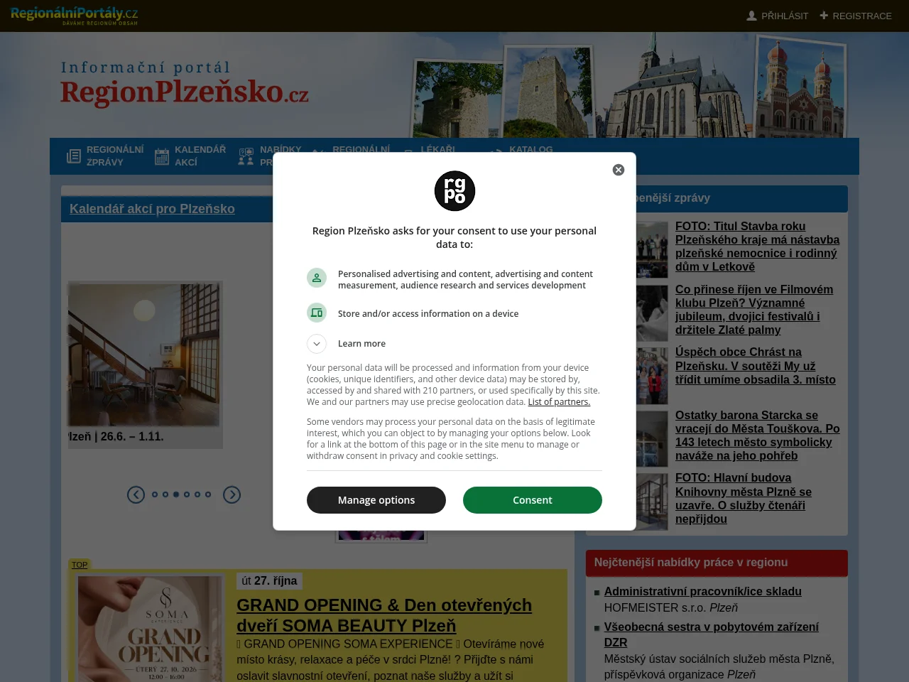RegionPlzeňsko website screenshot