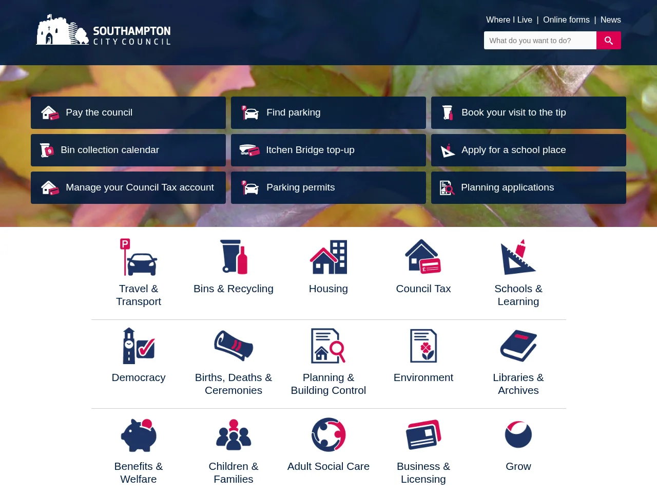 Southampton City Council screenshot Southampton City Council website screenshot
