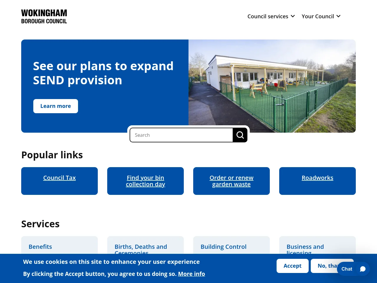 Wokingham Borough Council website screenshot