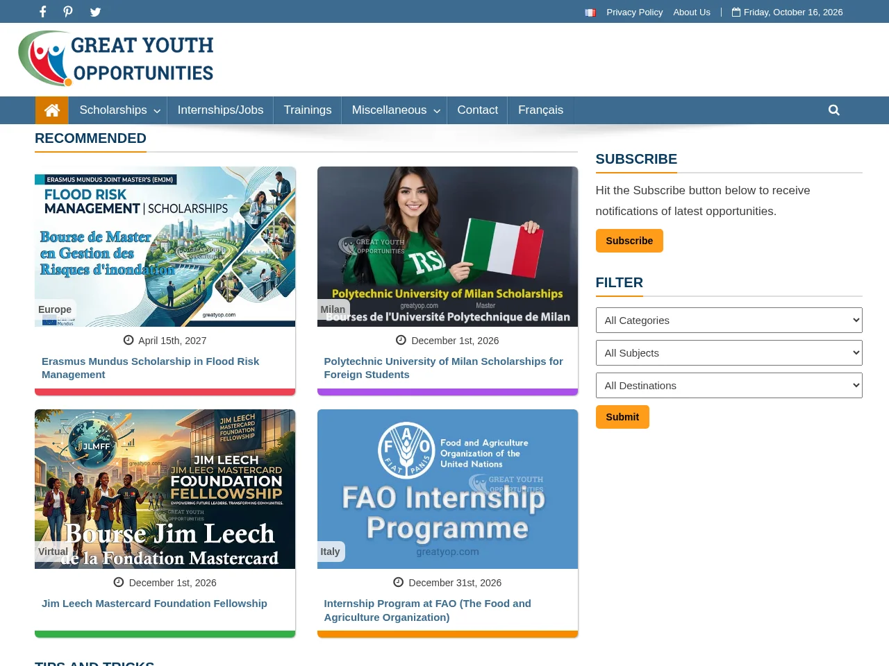 Great Youth Opportunities website screenshot