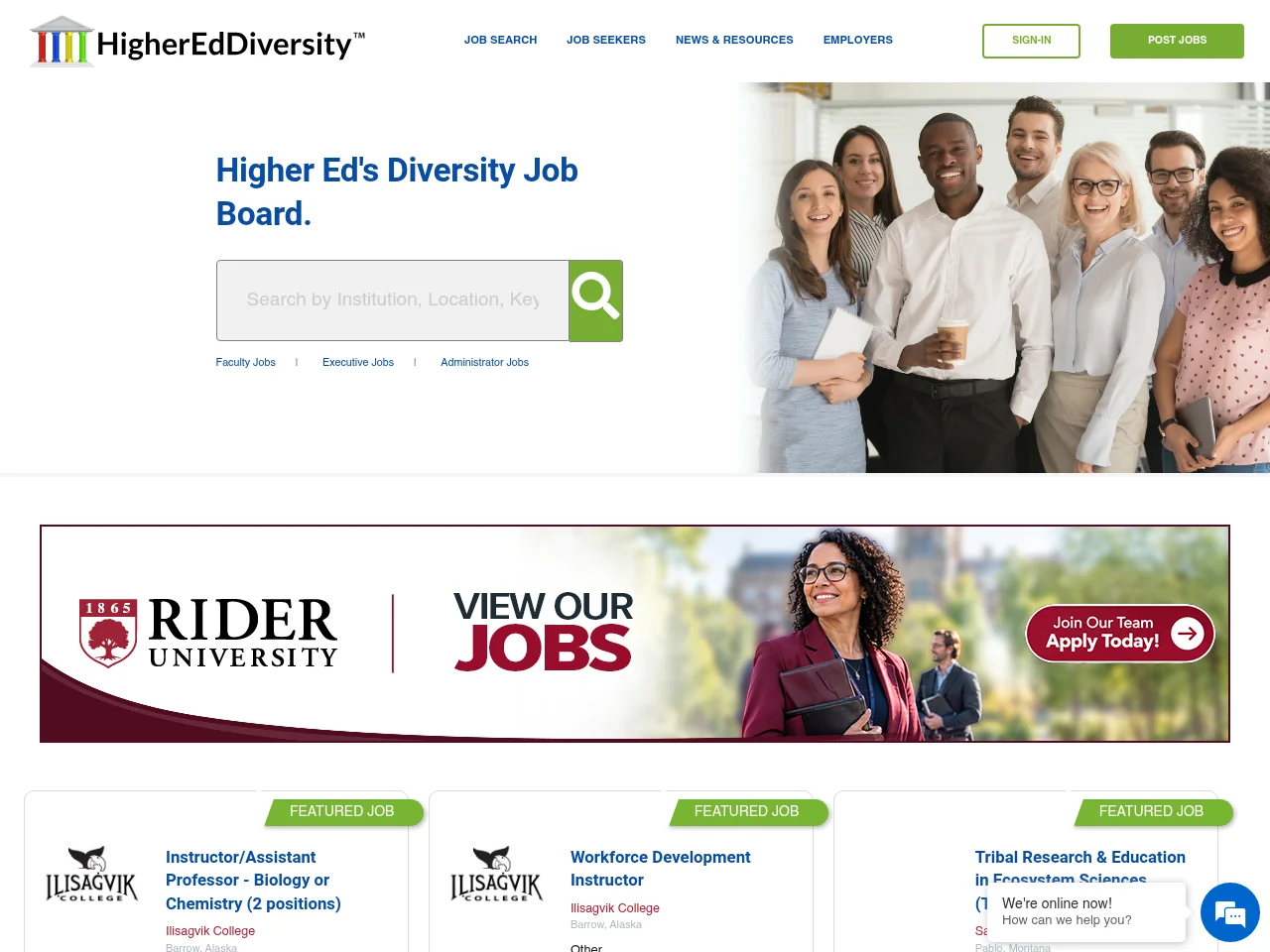 Higher Ed Diversity website screenshot