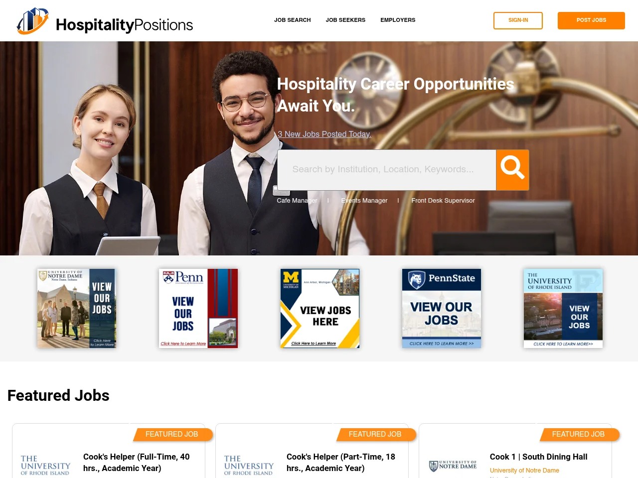 HospitalityPositions website screenshot