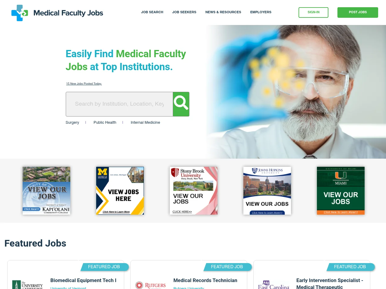 MedicalFacultyJobs website screenshot