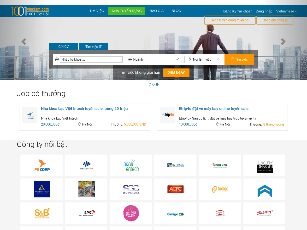 1001vieclam website screenshot