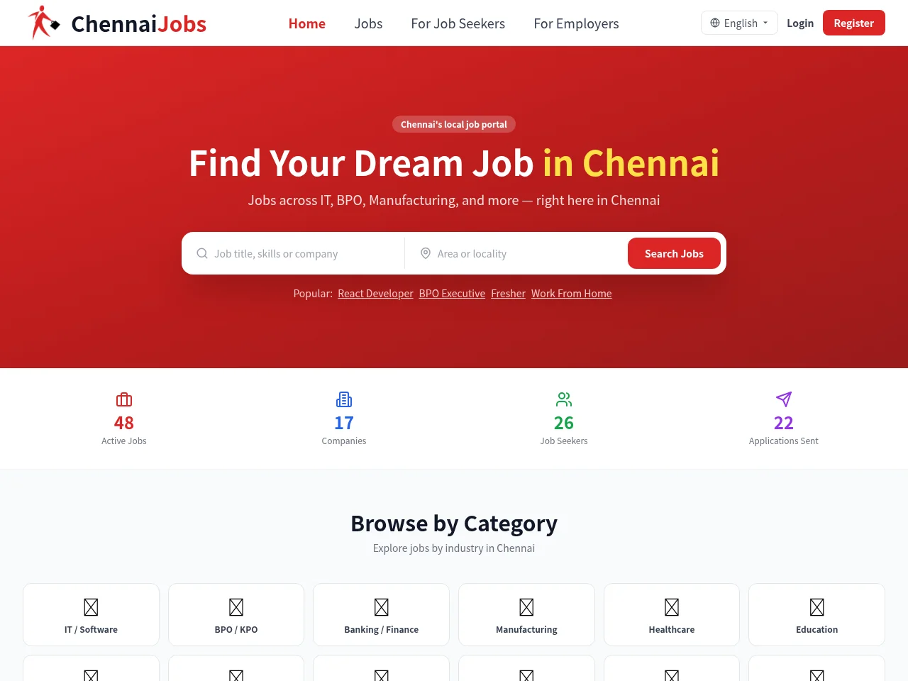 ChennaiJobs screenshot ChennaiJobs website screenshot
