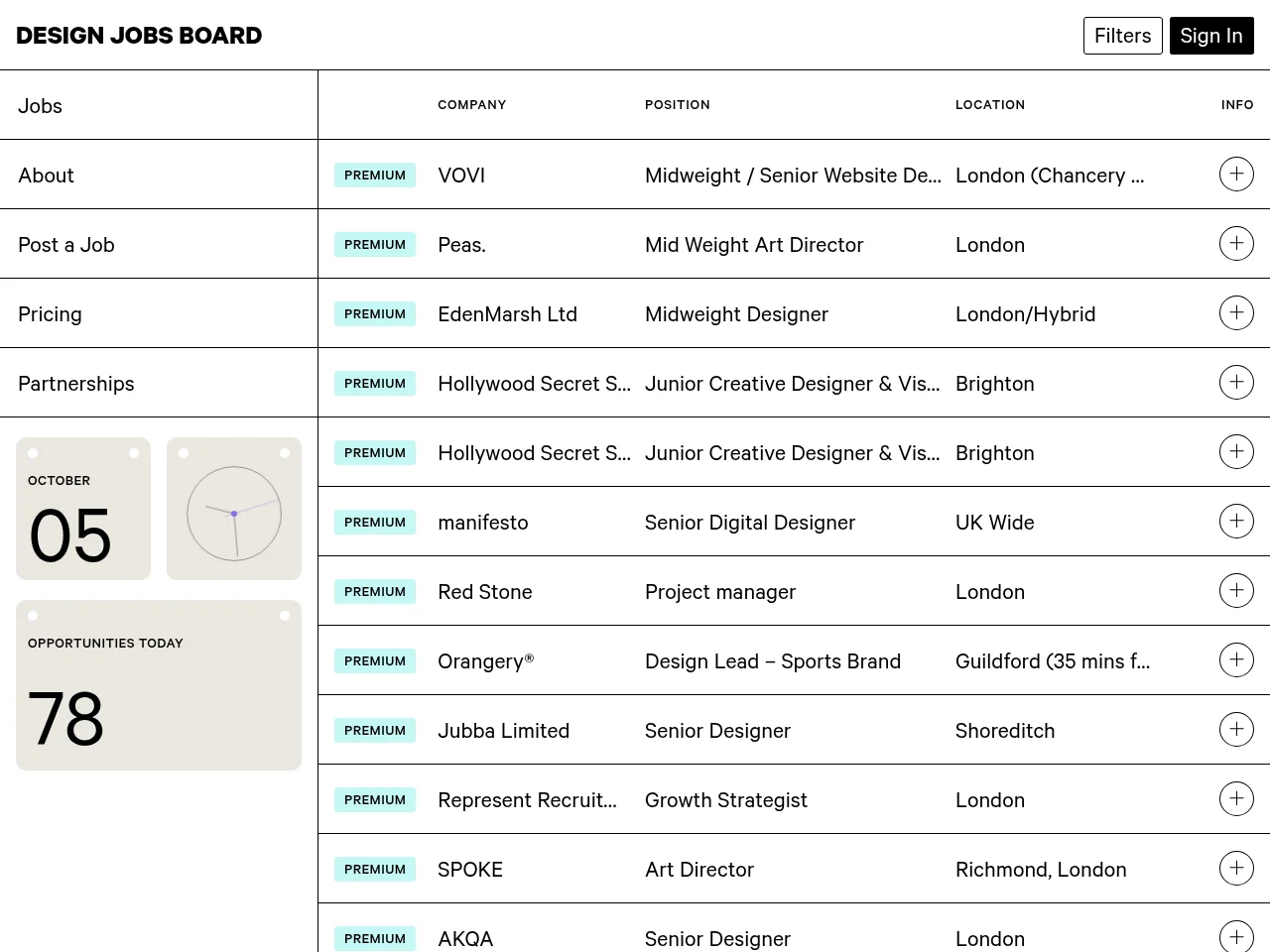 Design Jobs Board website screenshot