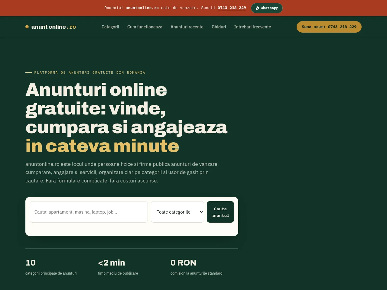 Anunturi Online Gratuite Romania website screenshot