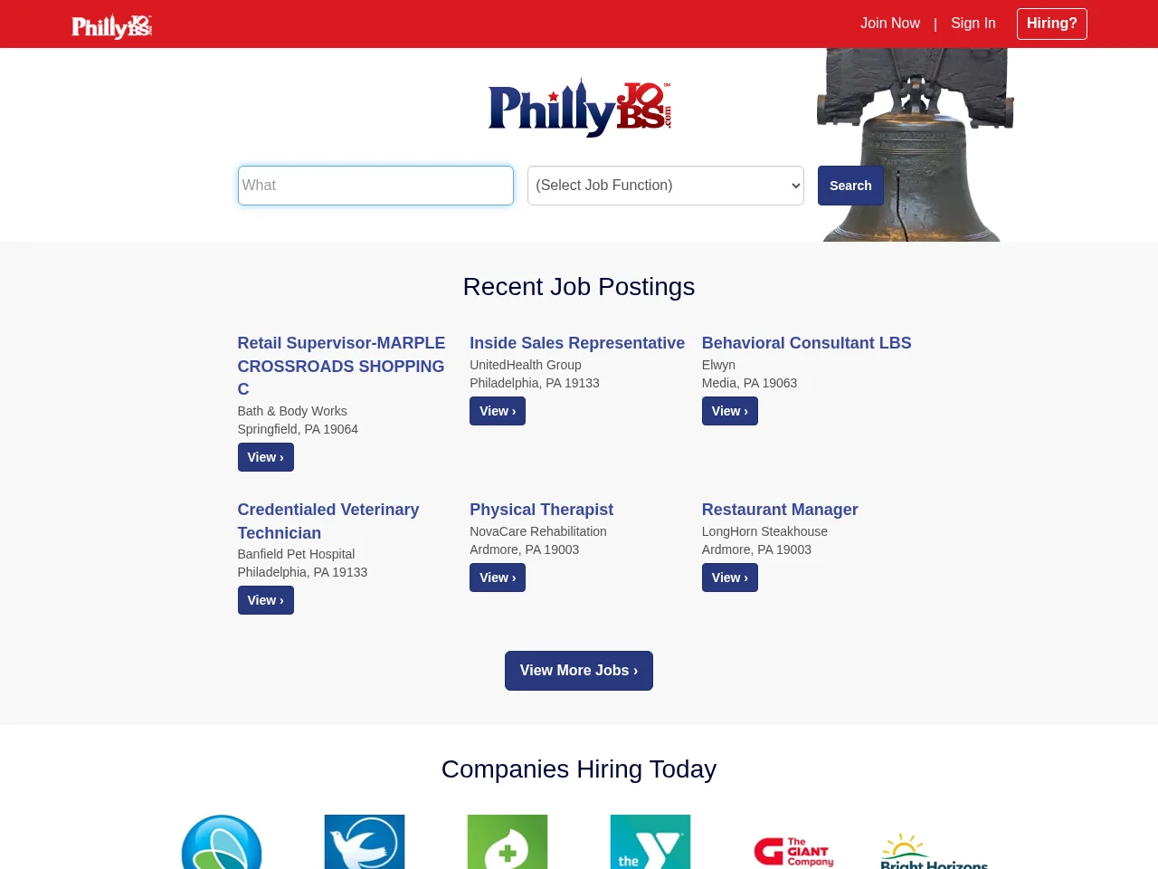 PhillyJobs screenshot PhillyJobs website screenshot