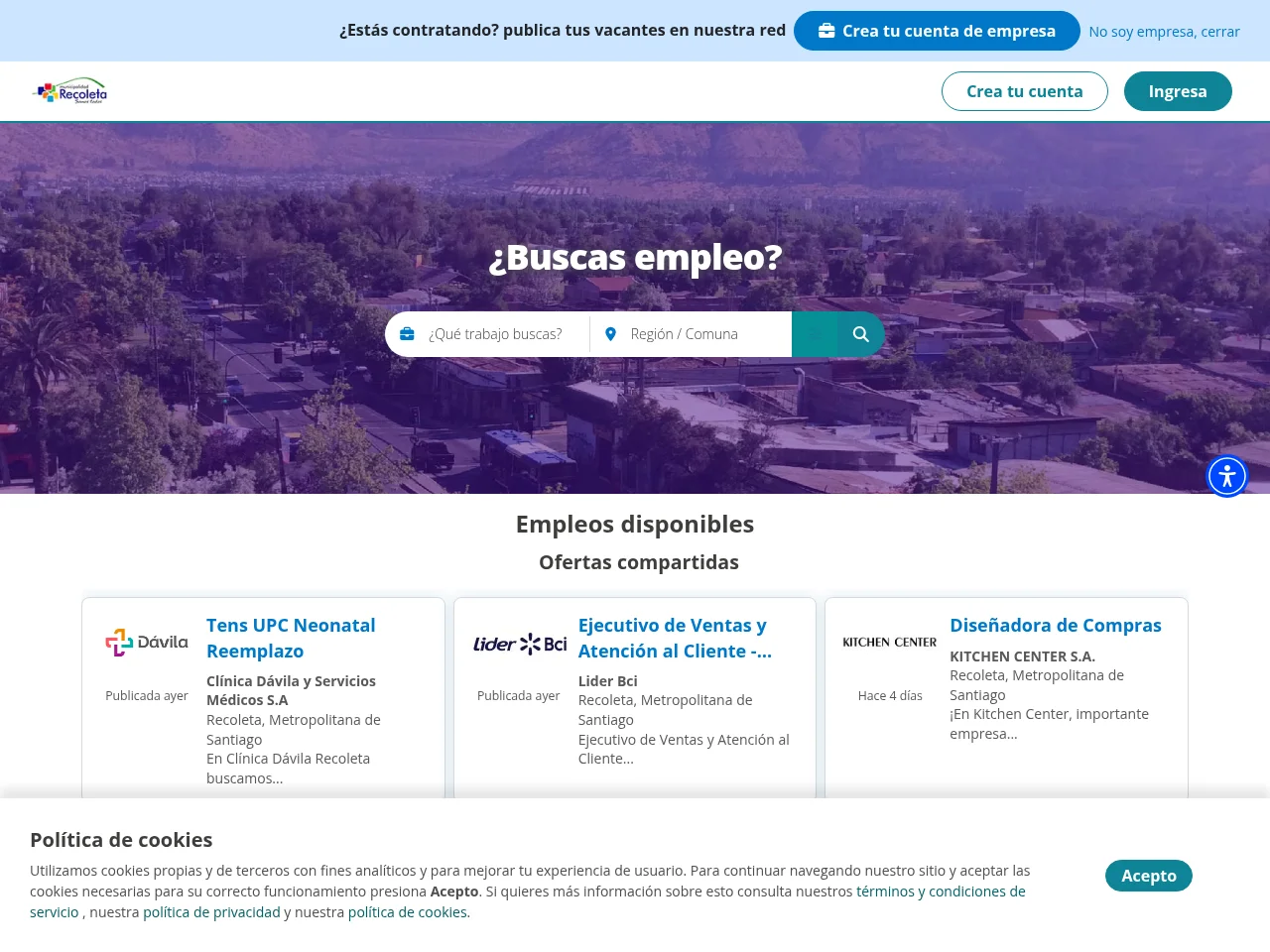Portal de Empleo Municipalidad de Recoleta screenshot Portal de Empleo Municipalidad de Recoleta website screenshot