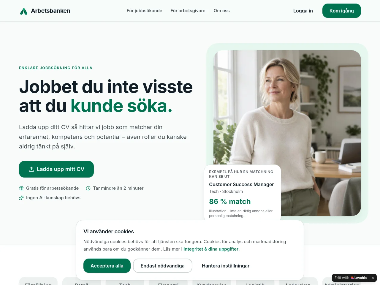 Arbetsbanken website screenshot