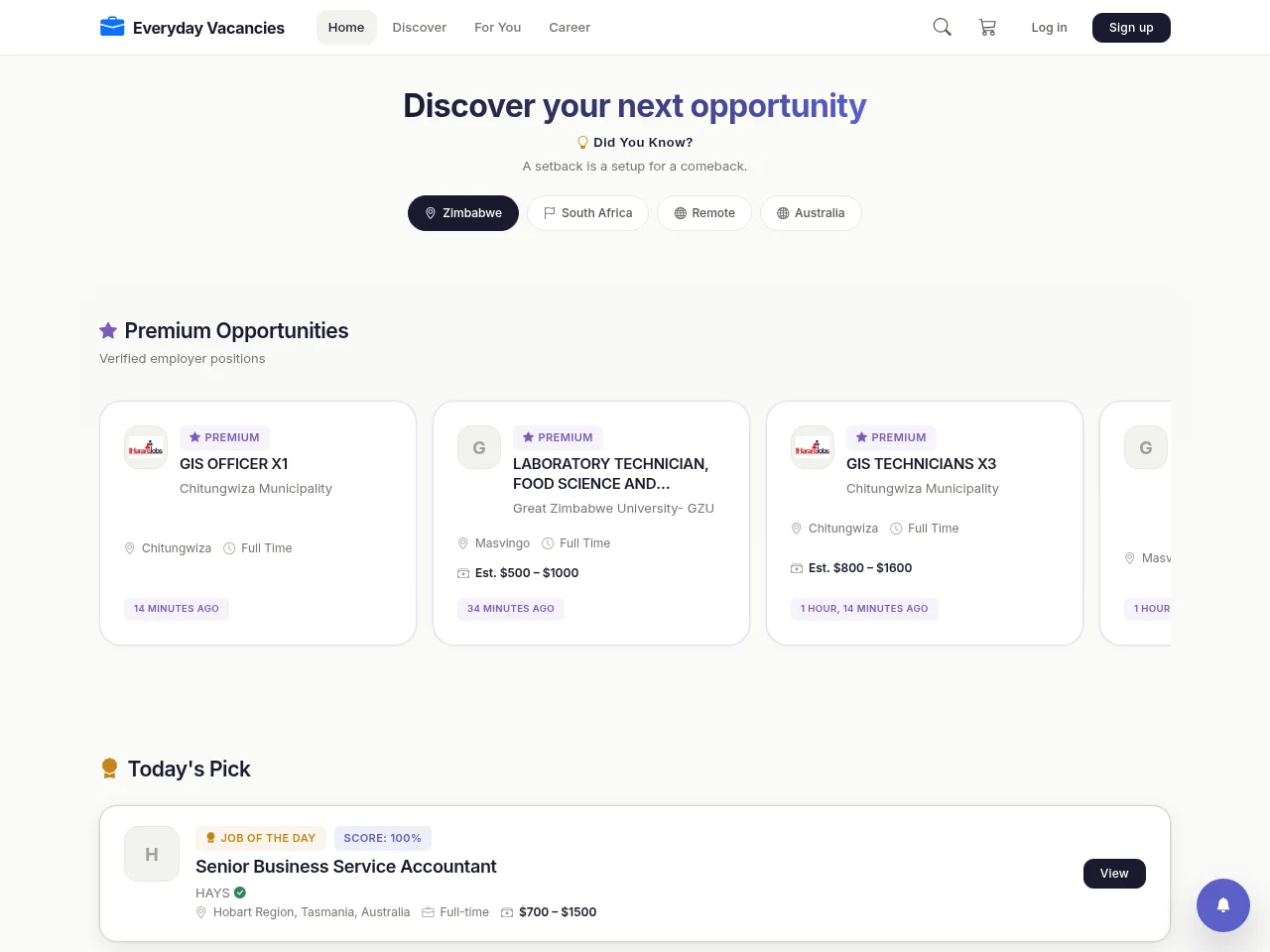 Everyday Vacancies screenshot Everyday Vacancies website screenshot