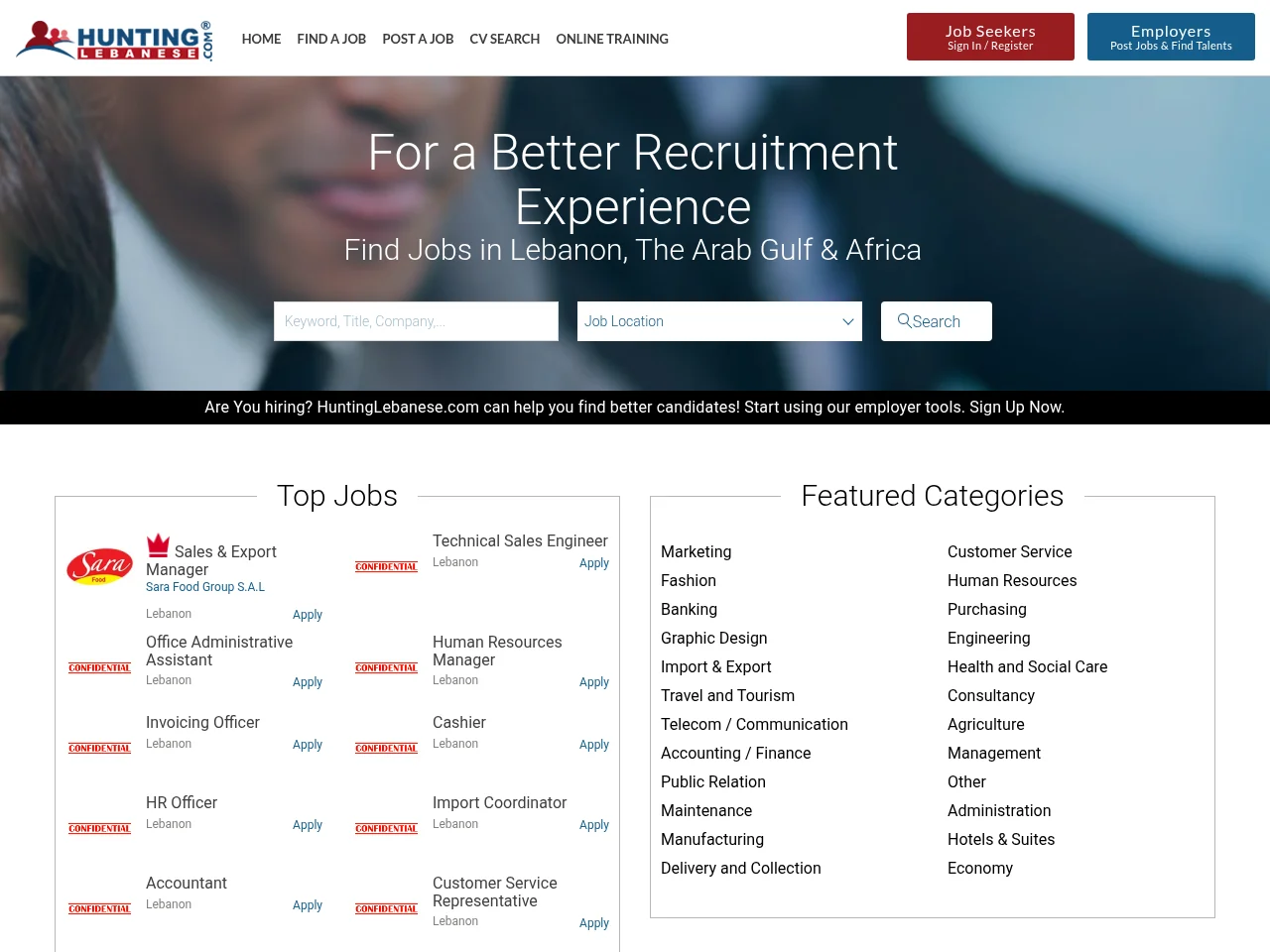 Hunting Lebanese website screenshot