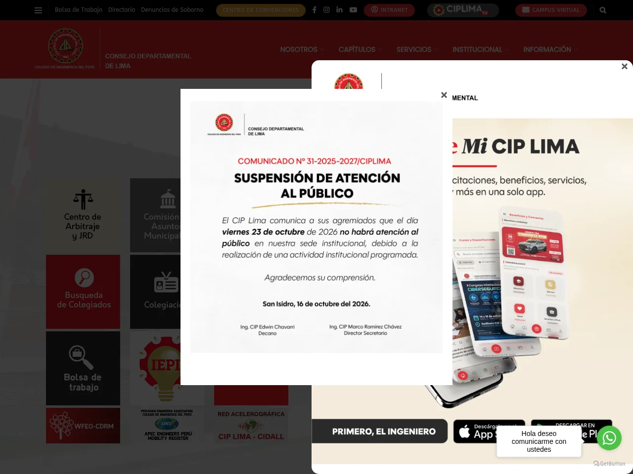 Colegio de Ingenieros del Perú - CD Lima website screenshot