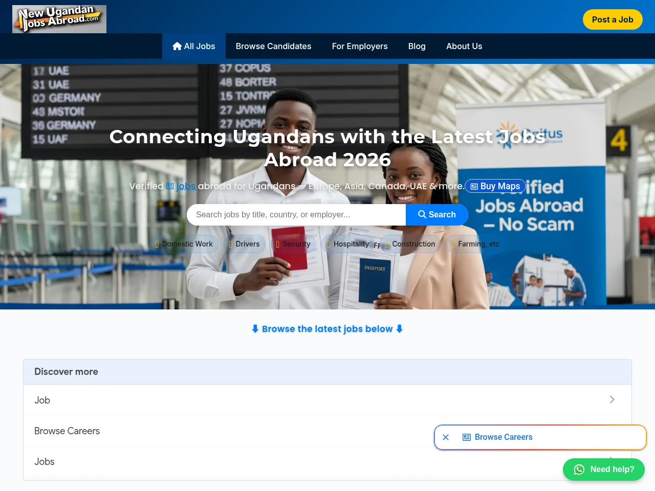 New Ugandan Jobs Abroad website screenshot