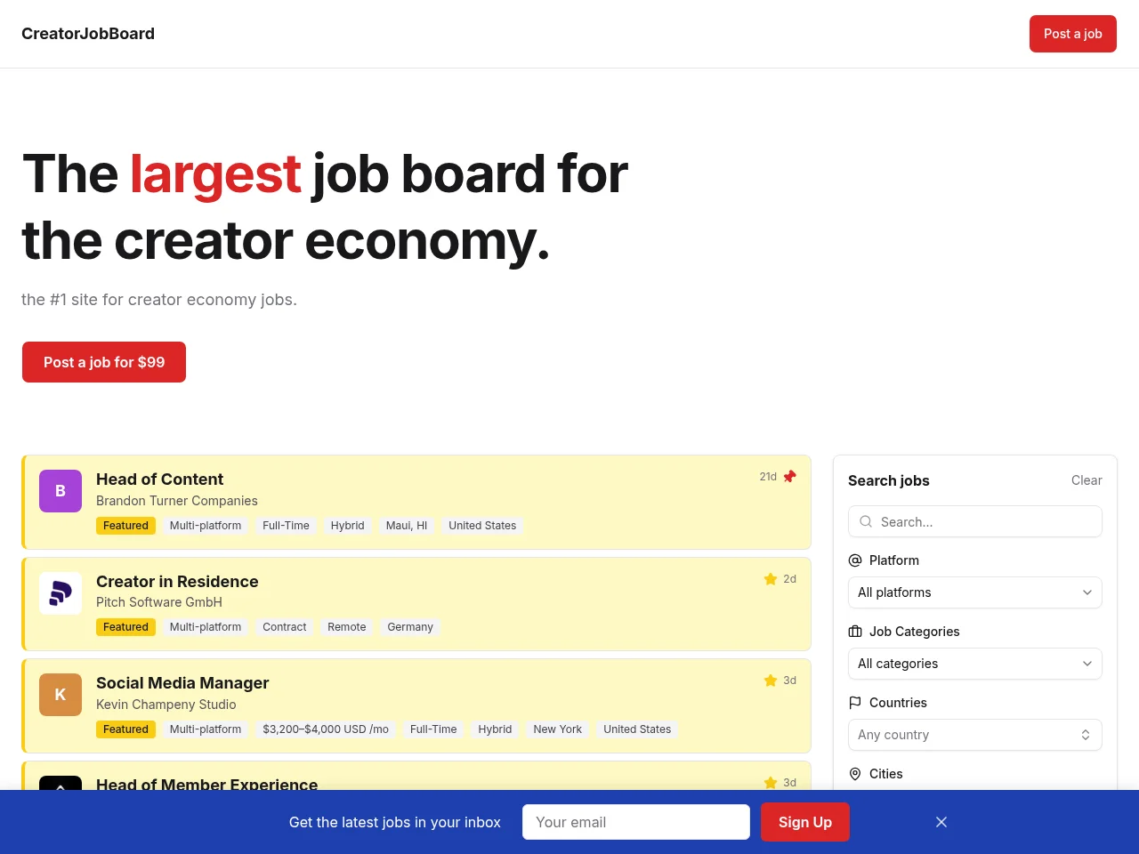 CreatorJobBoard screenshot CreatorJobBoard website screenshot