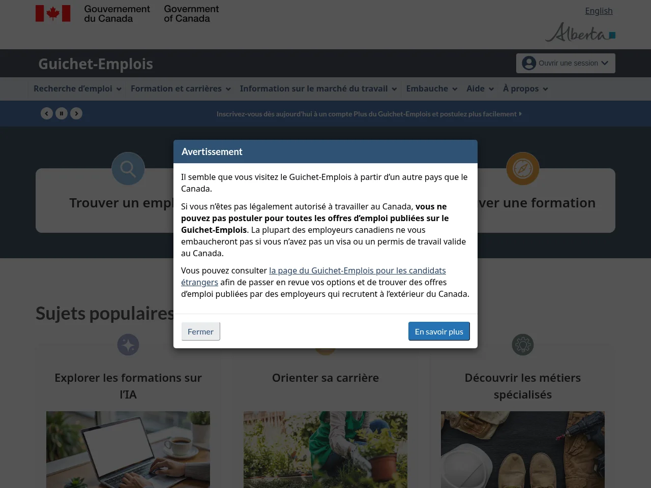 Guichet-Emplois screenshot Guichet-Emplois website screenshot