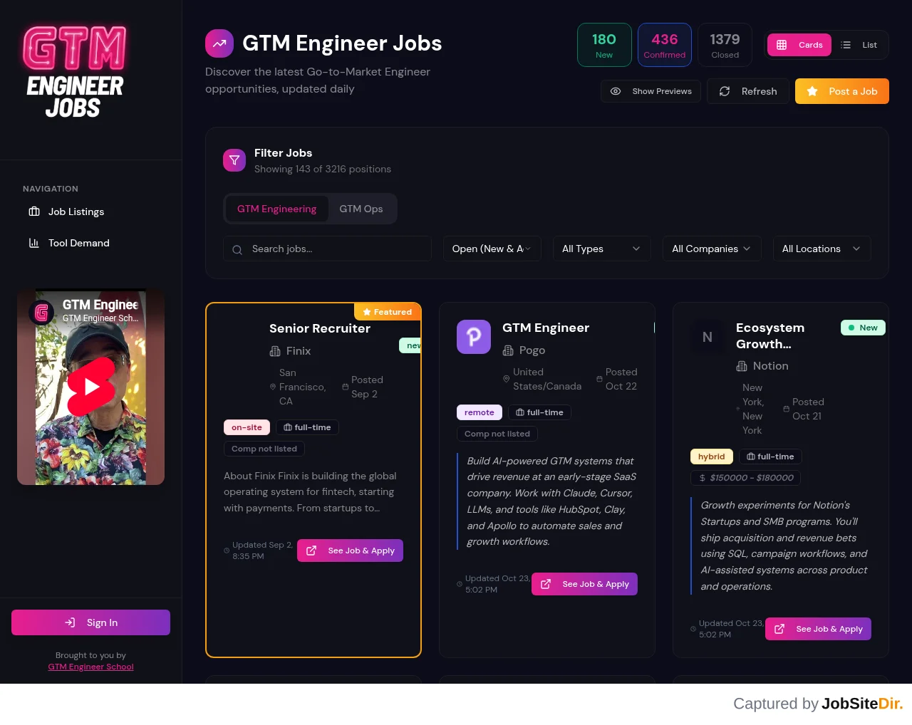 GTM Engineer Jobs website screenshot