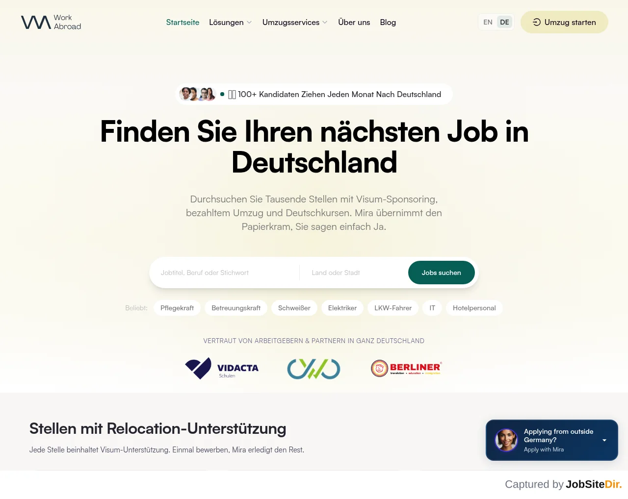 Workabroad website screenshot