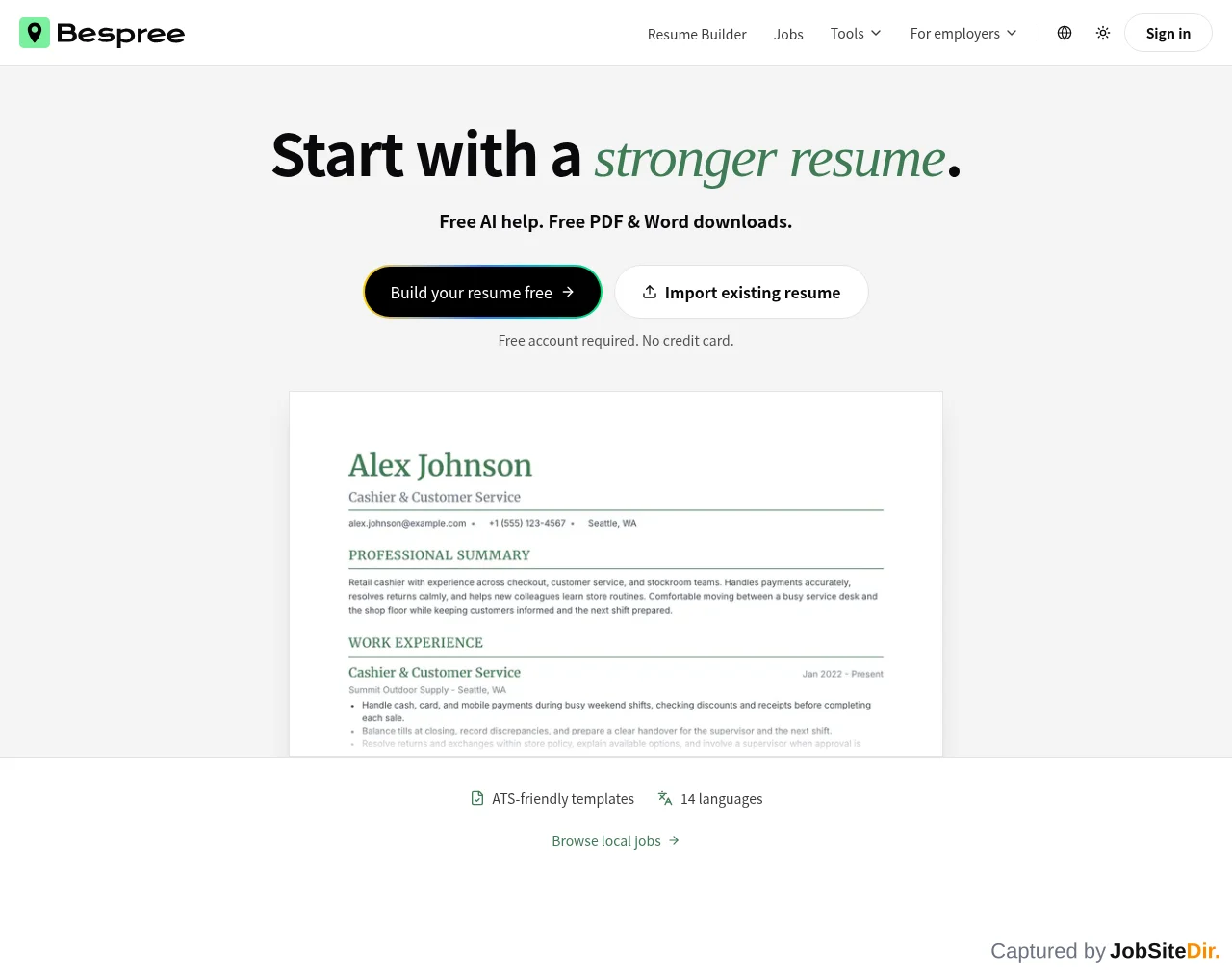 Bespree website screenshot