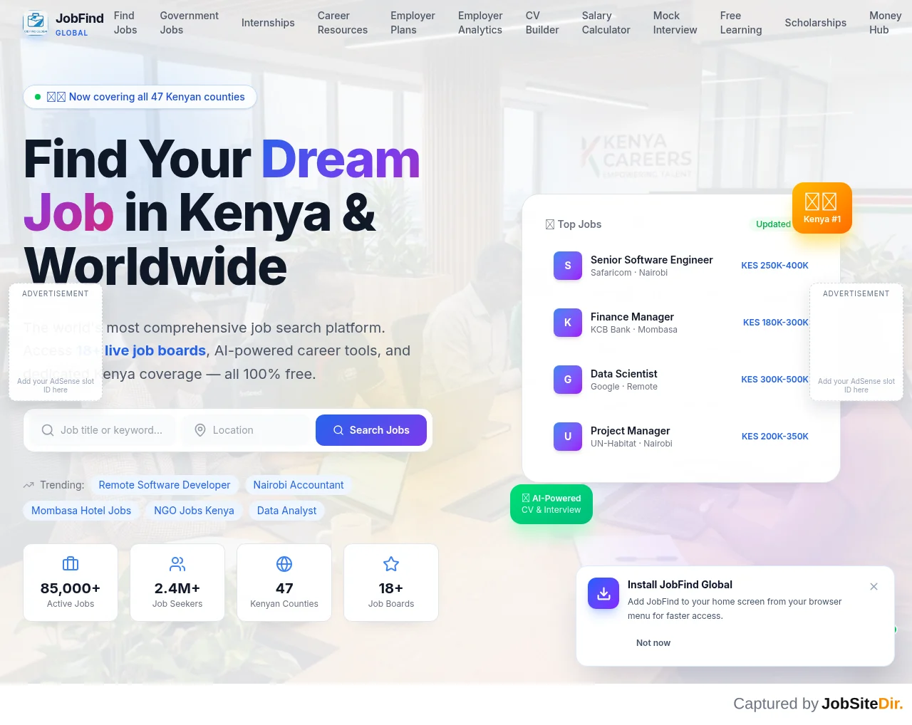JobFind Global website screenshot