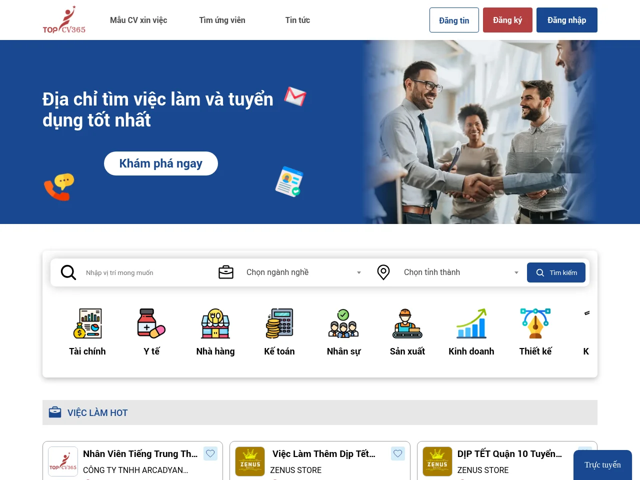 Topcv365 website screenshot