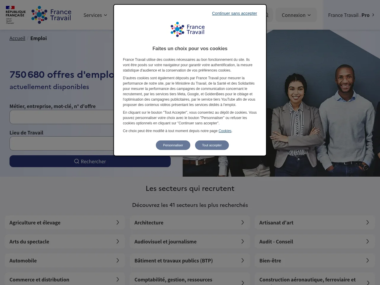 France Travail website screenshot