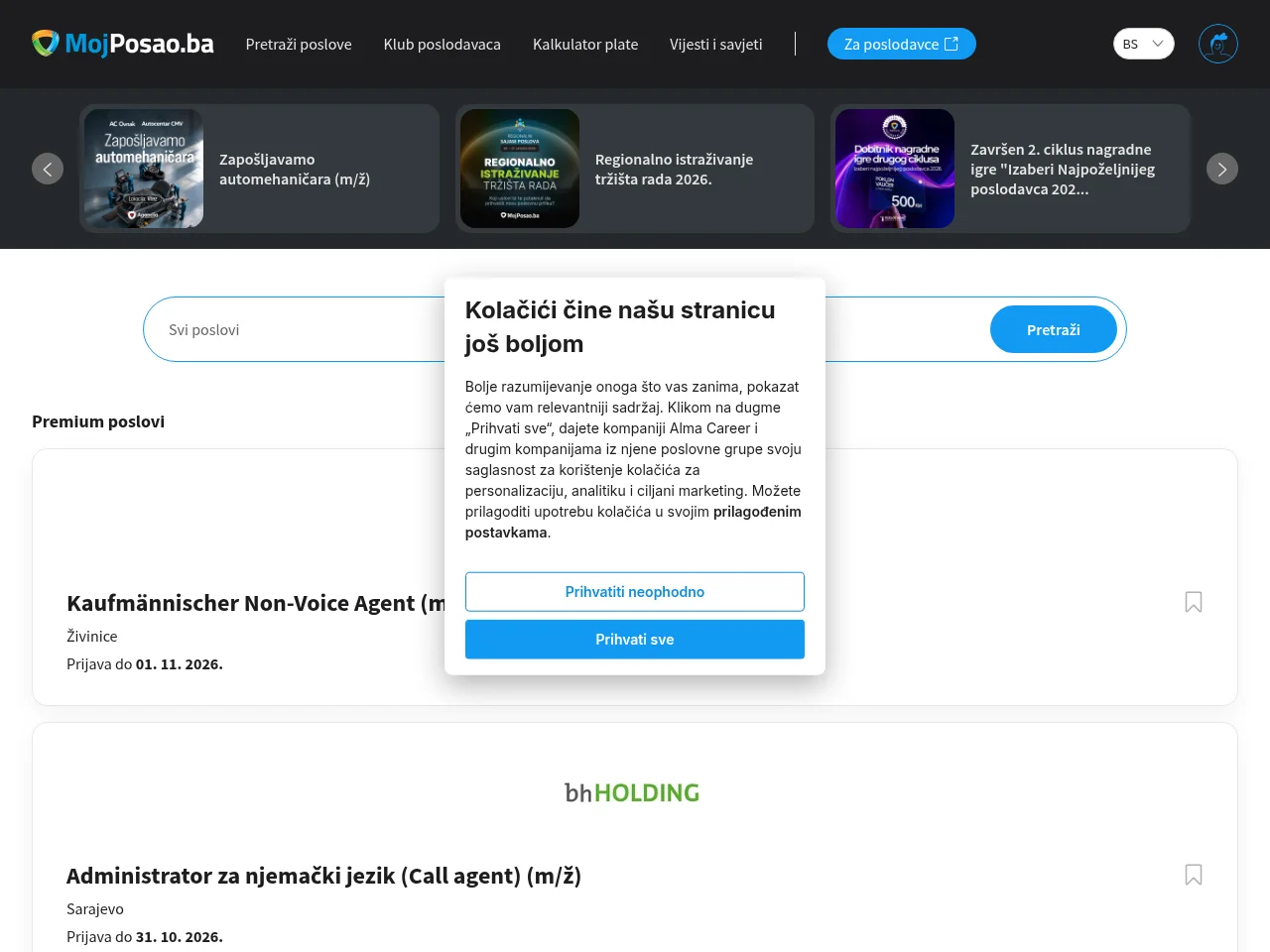 MojPosao website screenshot