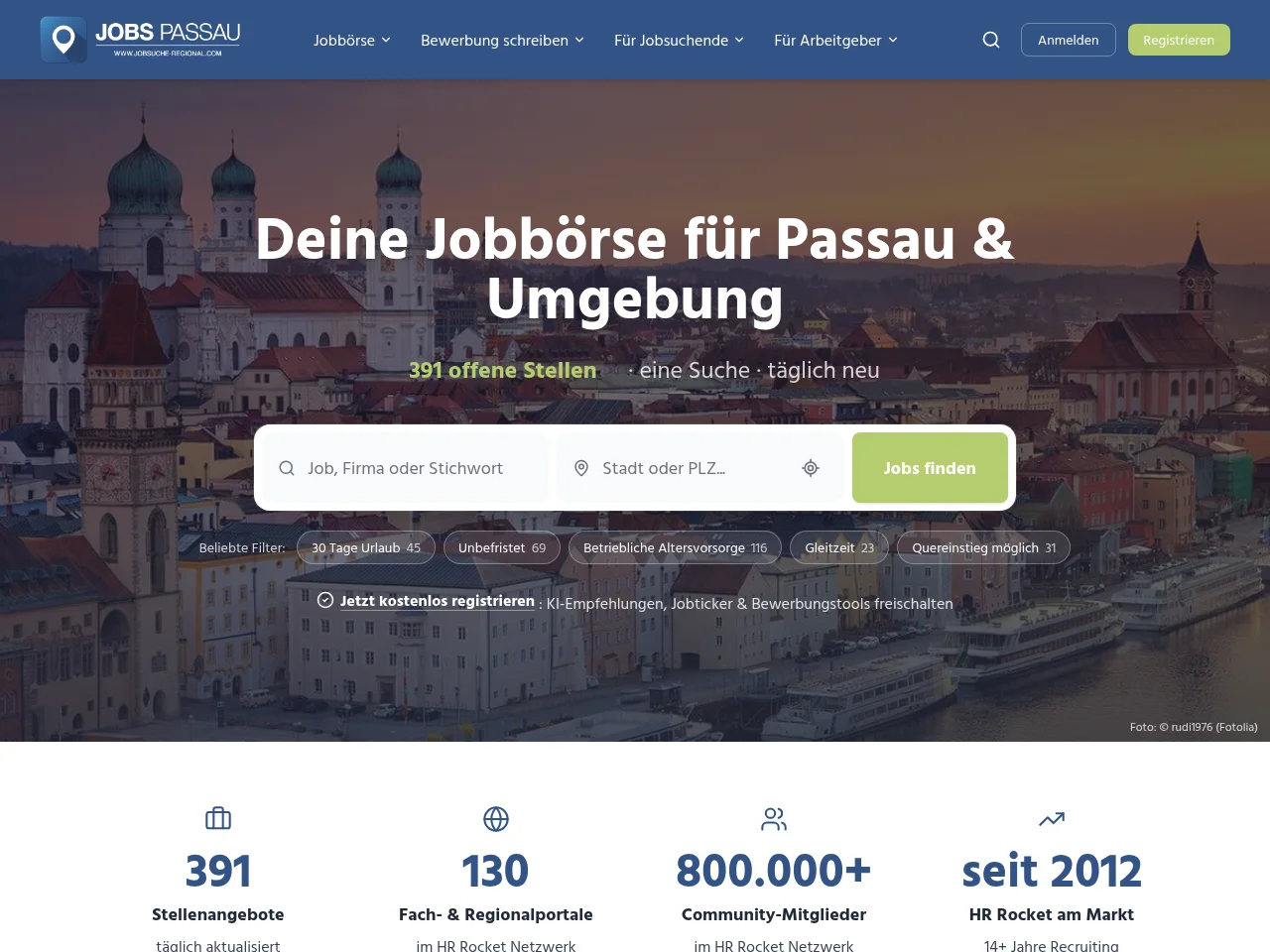 Jobs Passau website screenshot