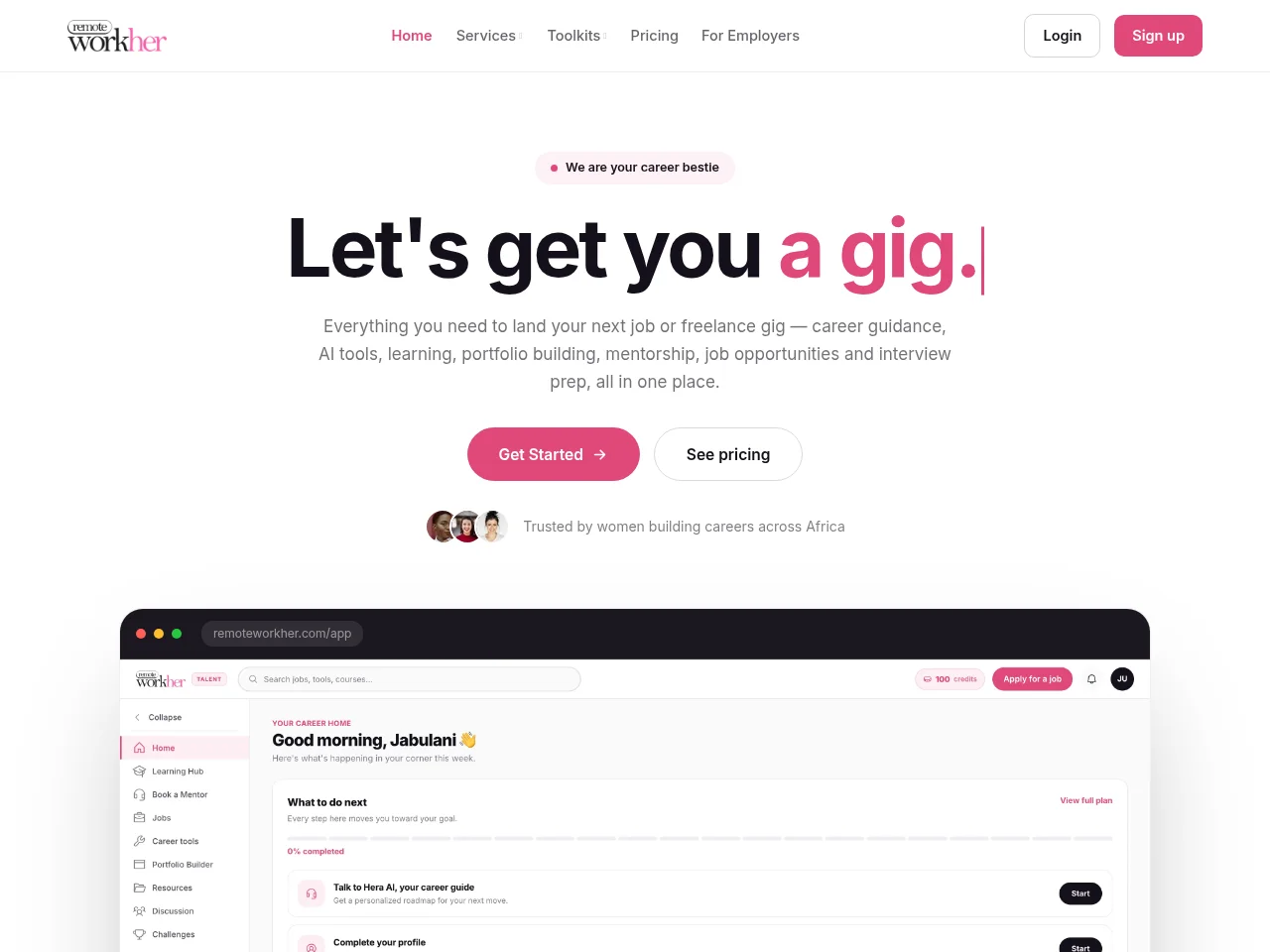Remote WorkHER website screenshot