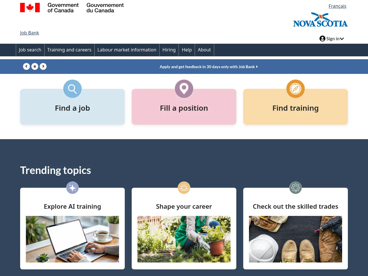 Job Bank website screenshot