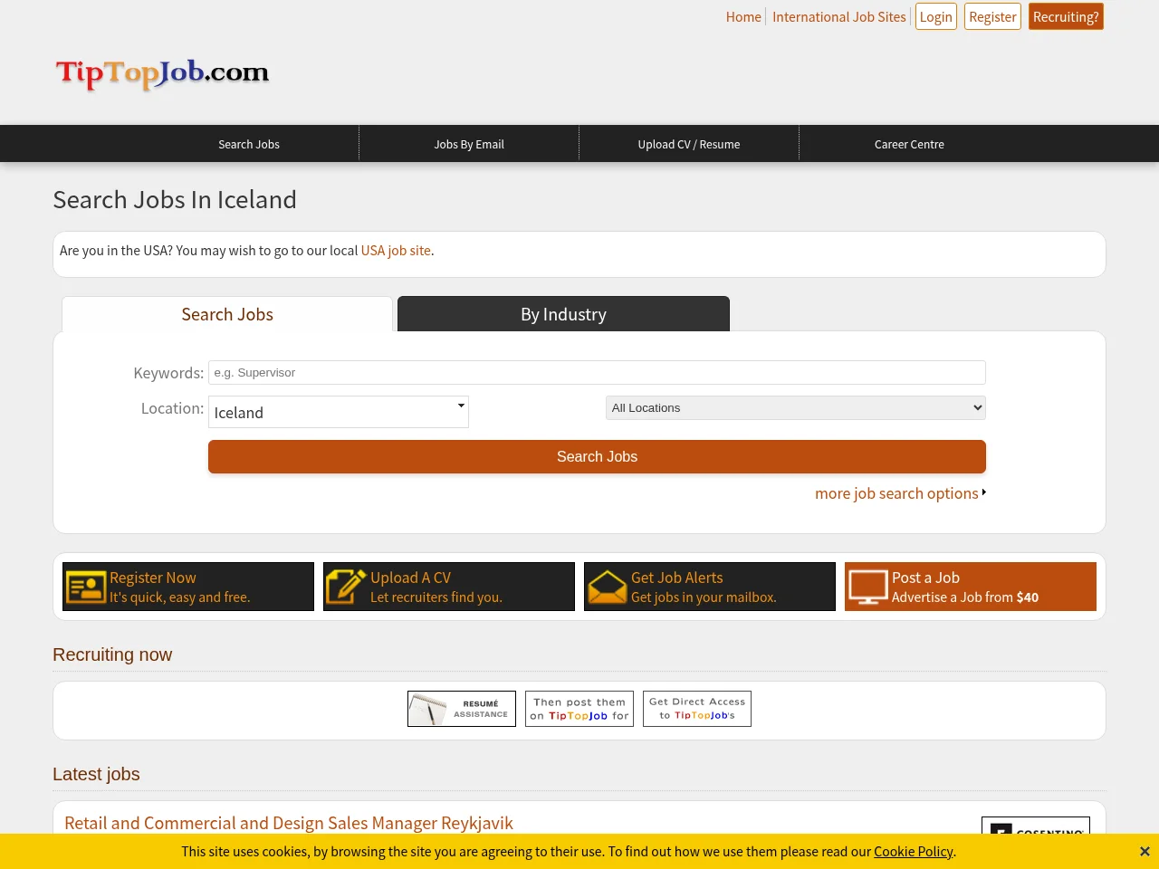 TipTopJob Iceland website screenshot