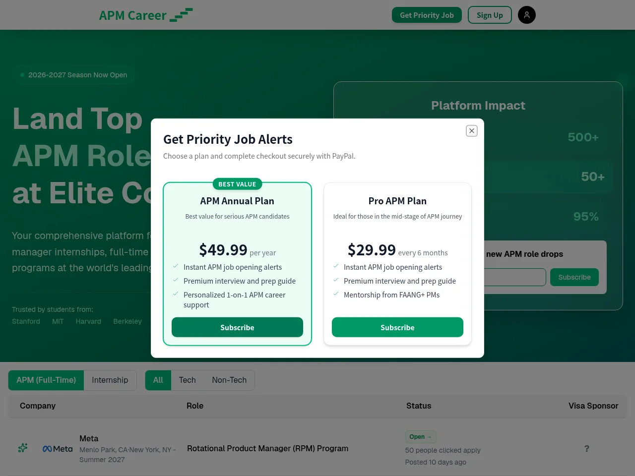 APM Career website screenshot
