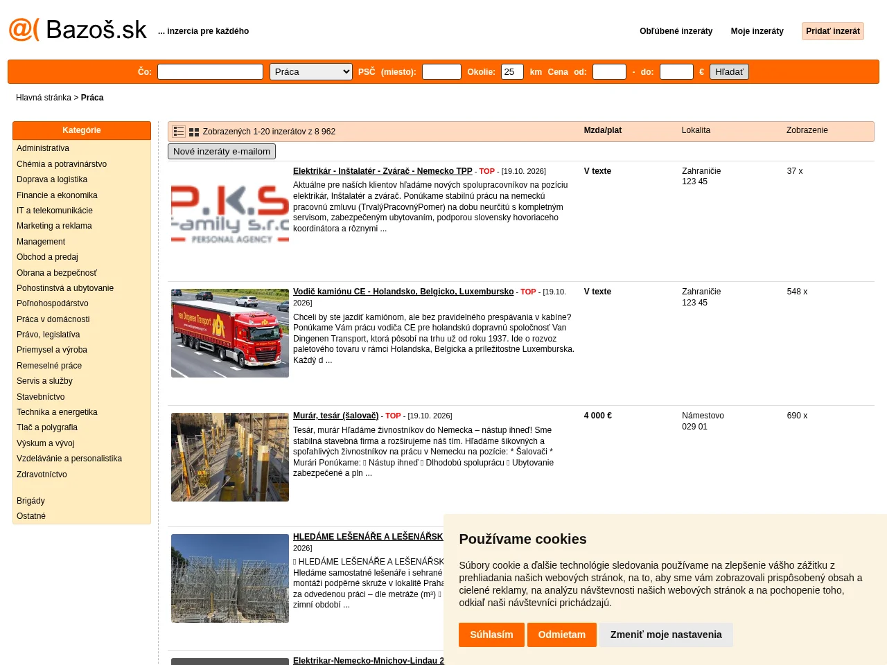 Práca Bazoš website screenshot