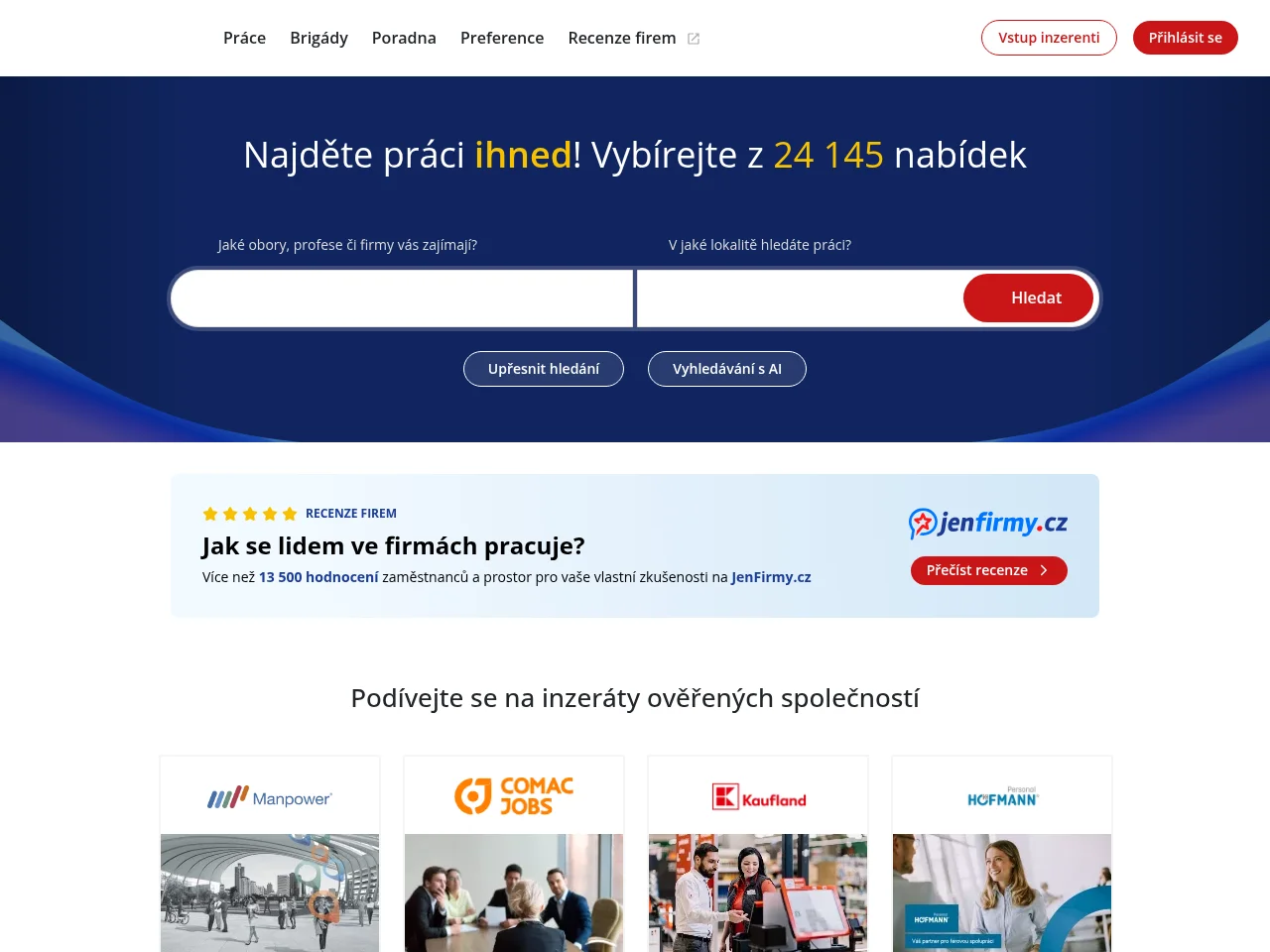 JenPráce website screenshot