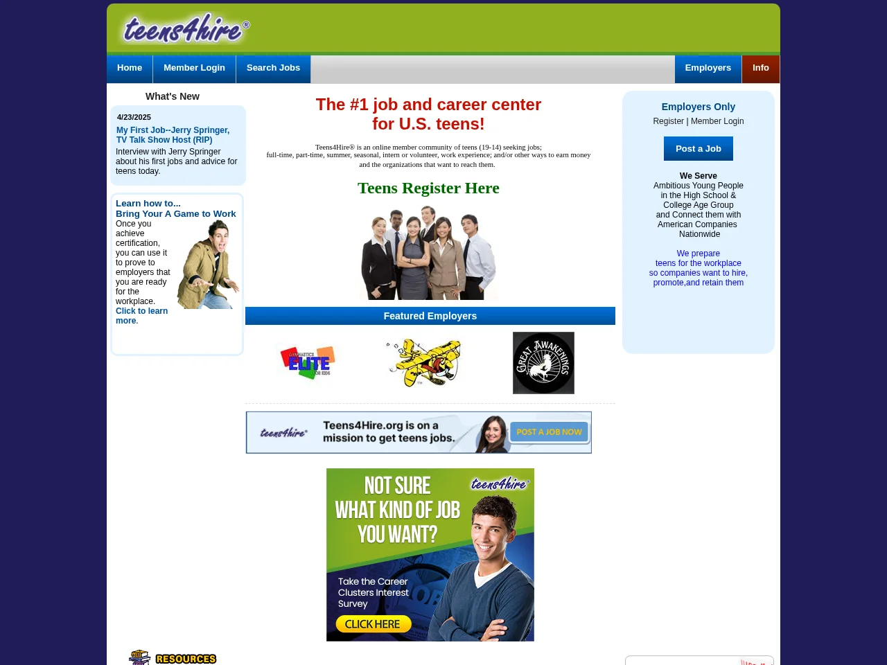 Teens4Hire website screenshot