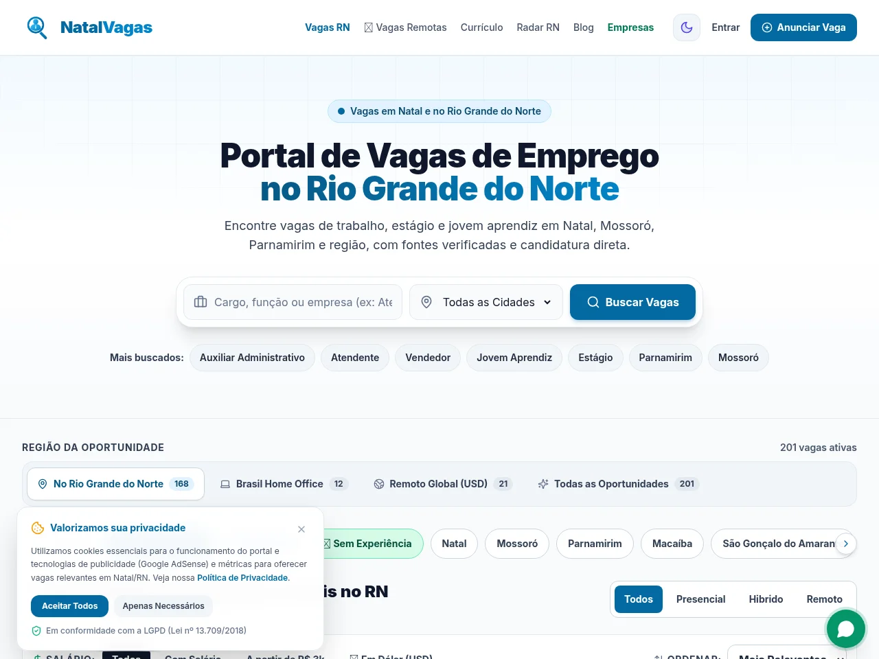 Natal Vagas website screenshot