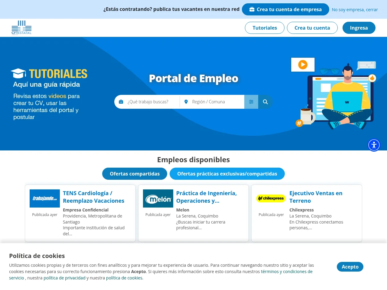 Portal de Empleos - CFT ESTATAL TARAPACA website screenshot