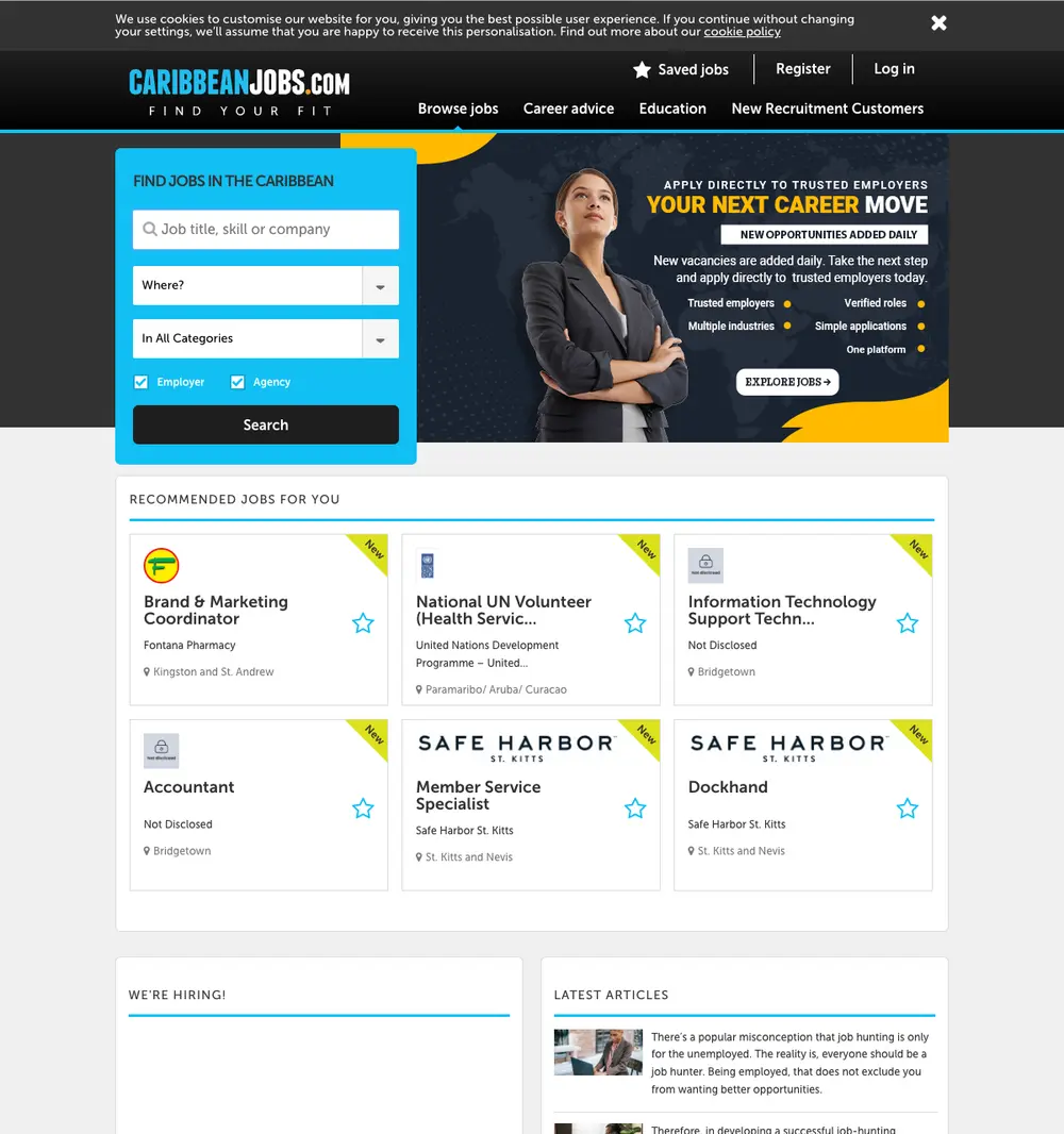 CaribbeanJobs website screenshot