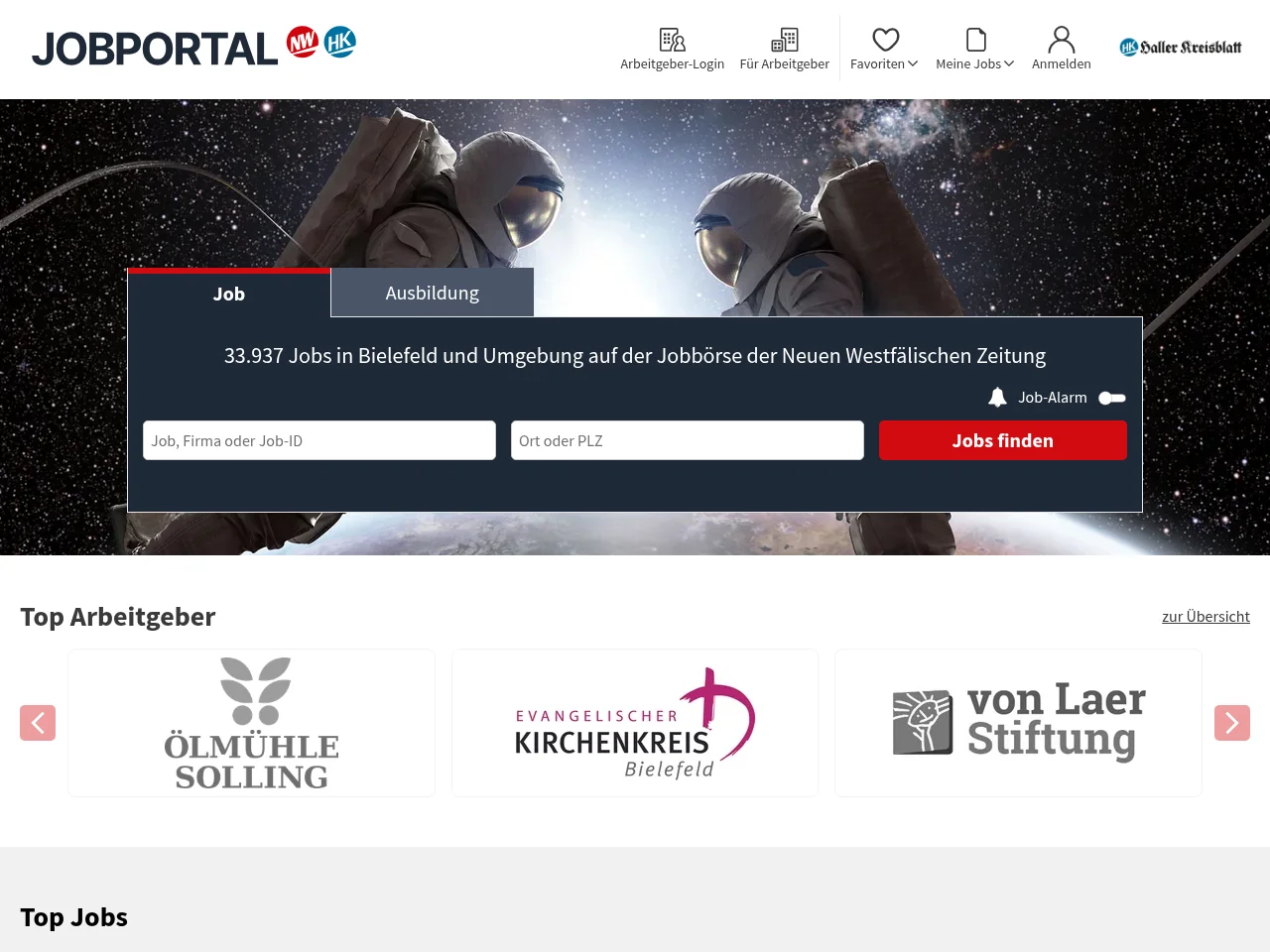 Jobbörse der Neuen Westfälischen Zeitung website screenshot