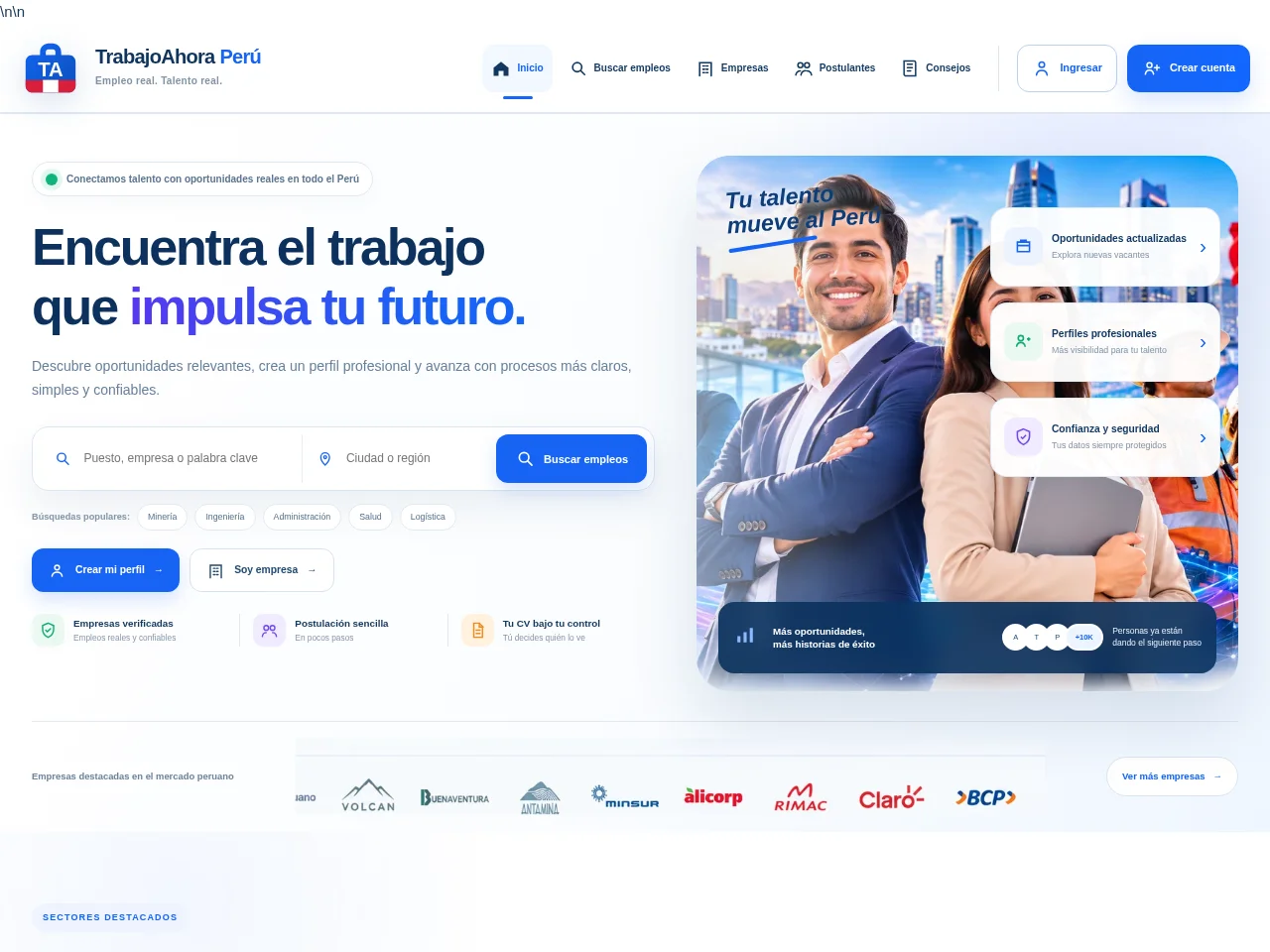 TrabajoAhora Perú website screenshot