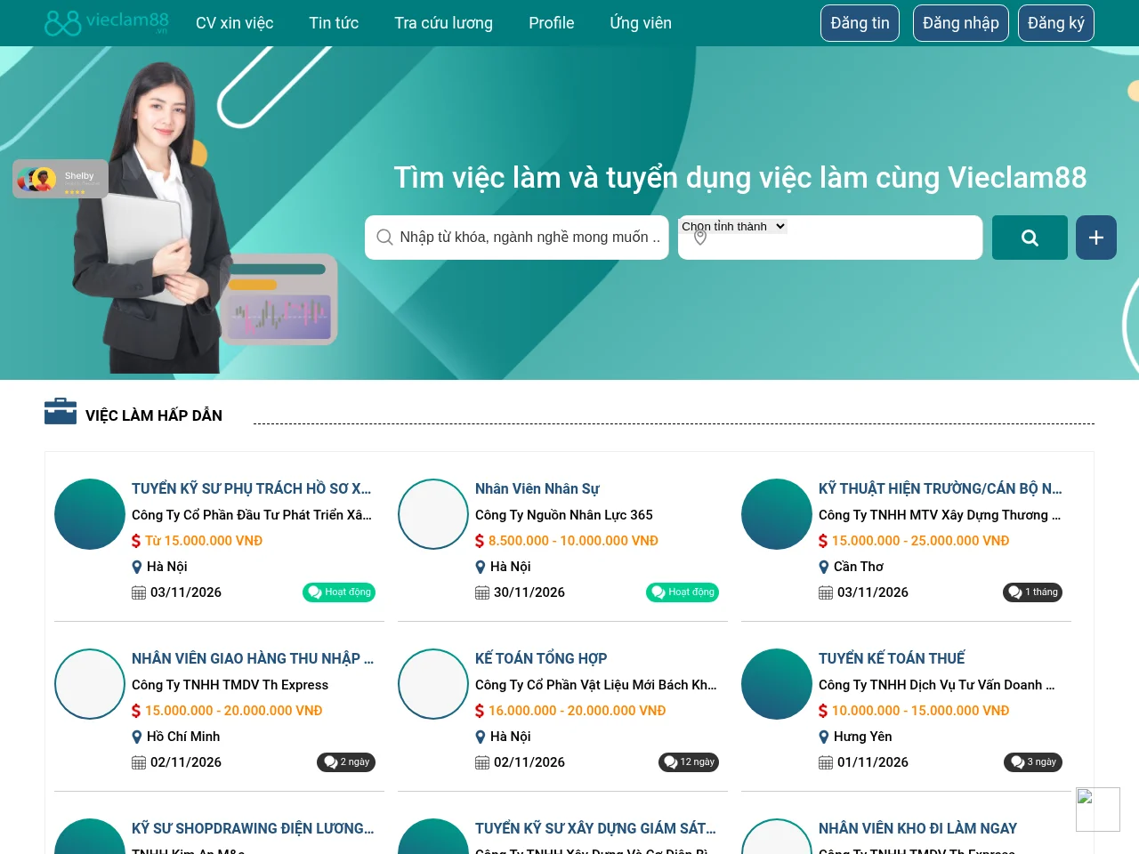 Vieclam88 website screenshot