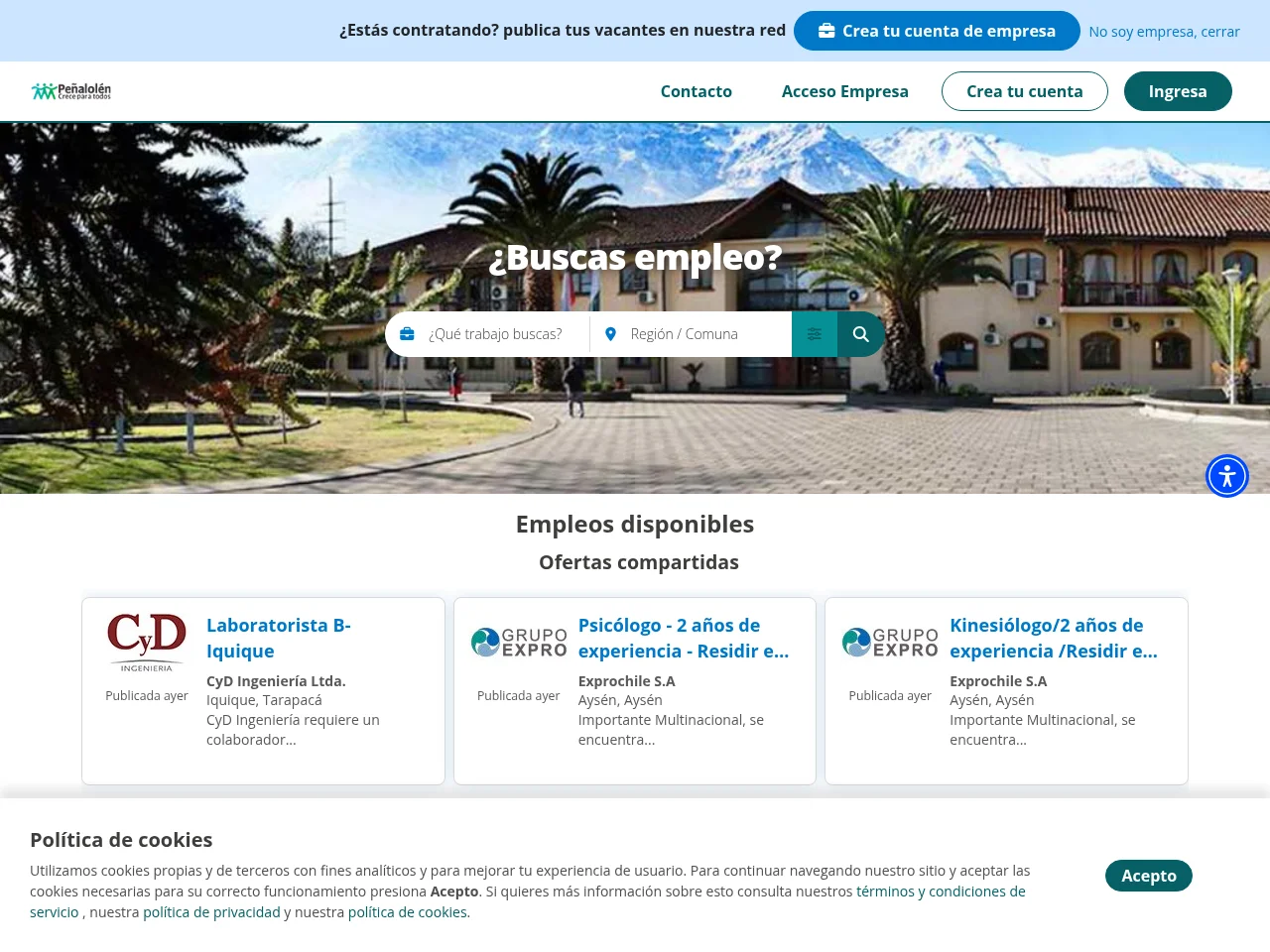 Portal de Empleo Municipalidad de Peñalolén website screenshot