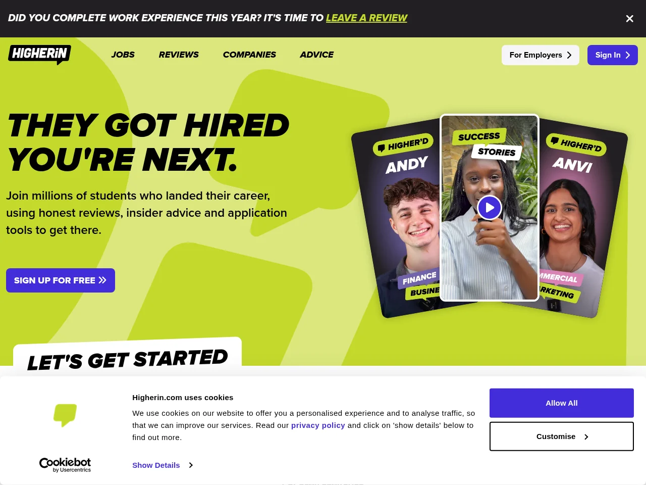 Higherin website screenshot
