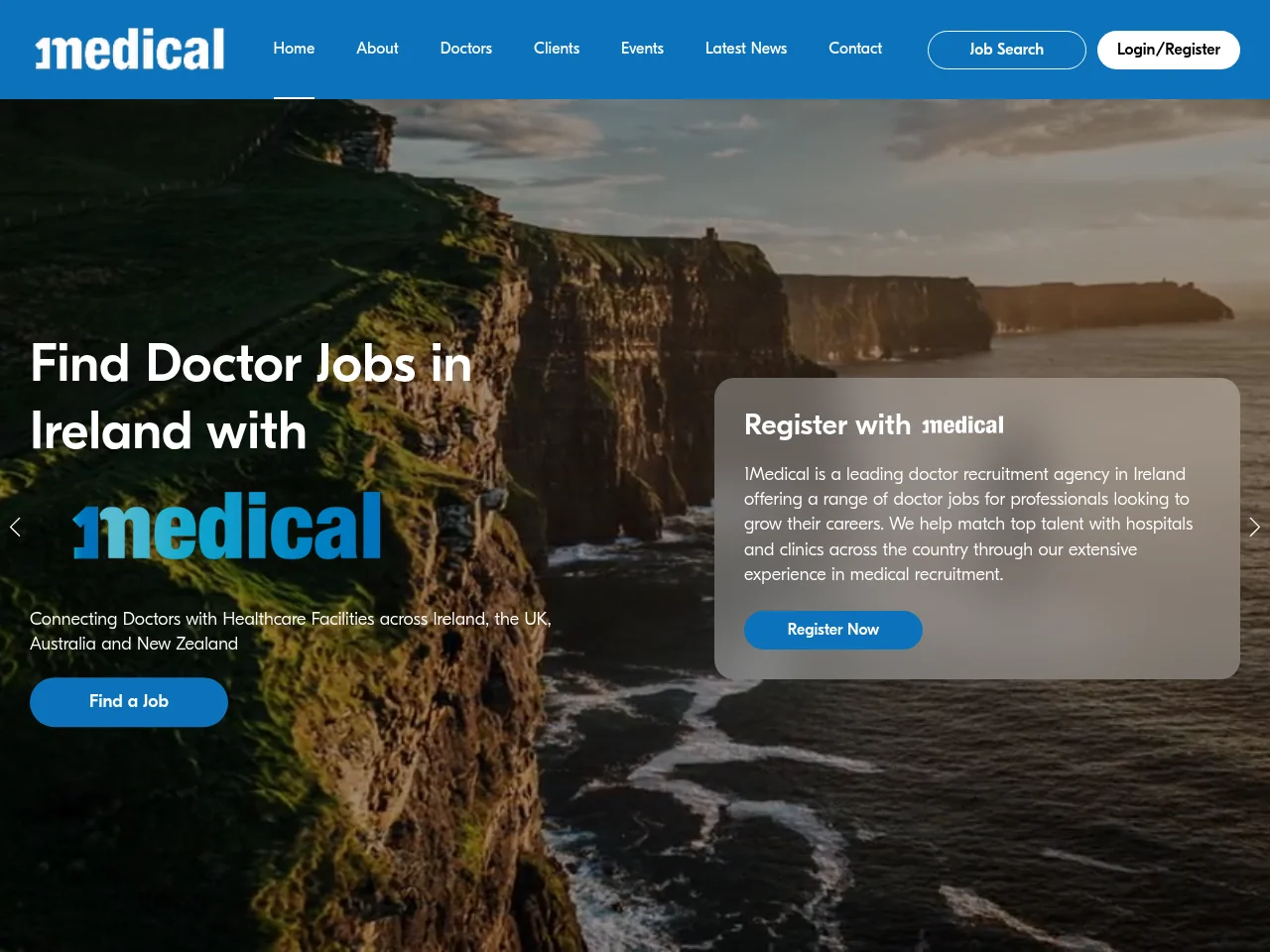 1Medical screenshot 1Medical job board platform screenshot showing job search interface